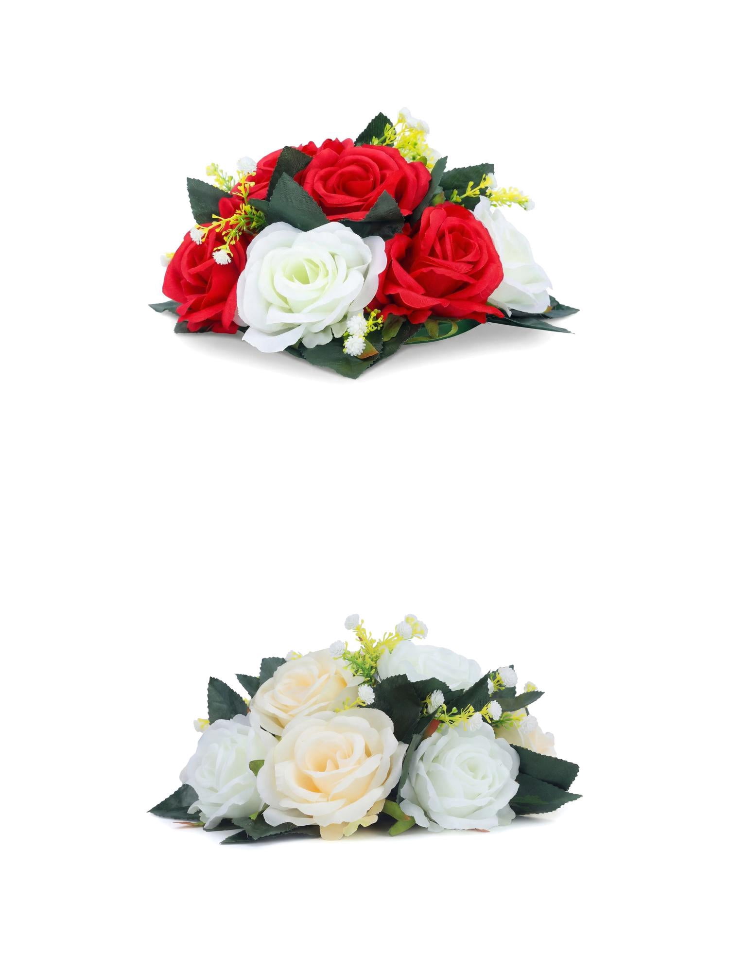 Unique Bargains 2Pcs Artificial Rose Flower Centerpiece Champagne Red 4.7 in