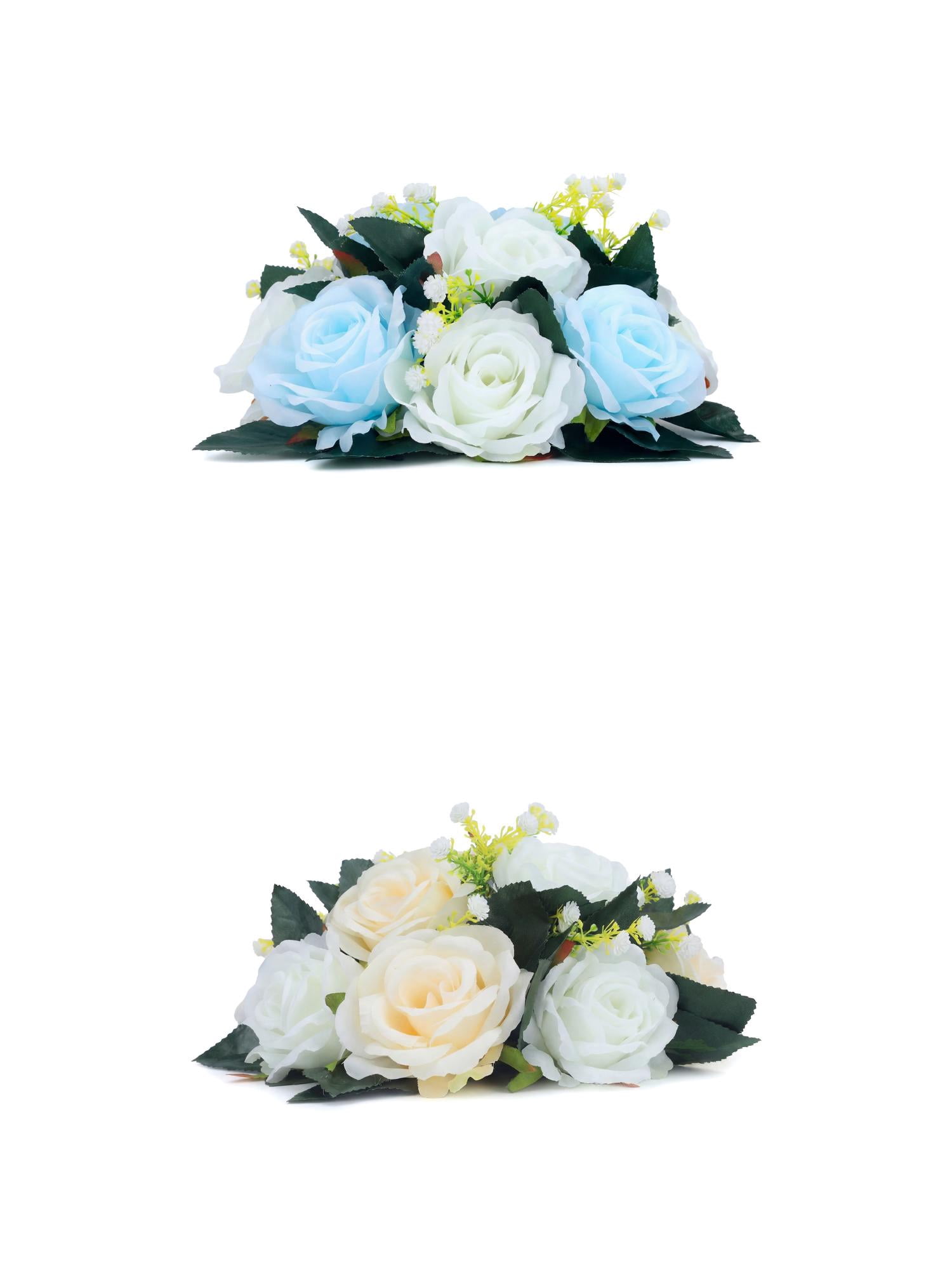 Unique Bargains 2Pcs Artificial Rose Flower Centerpiece Champagne Sky Blue 4.7 in