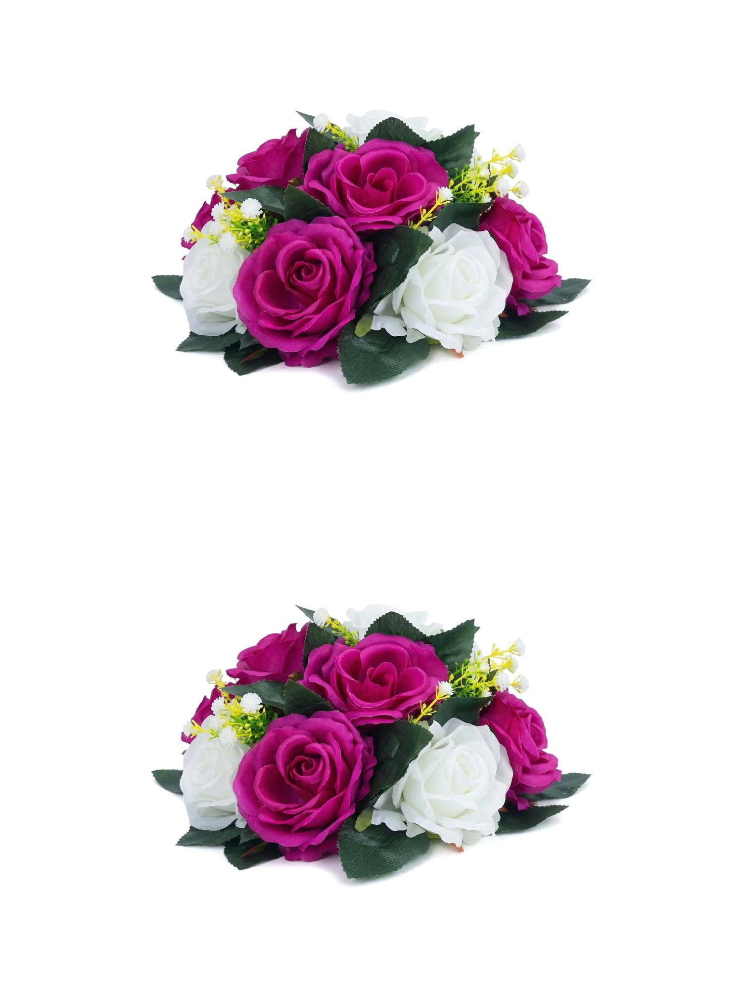 Unique Bargains 2Pcs Artificial Rose Flower Centerpiece Dark Dark Purple 4.7 in