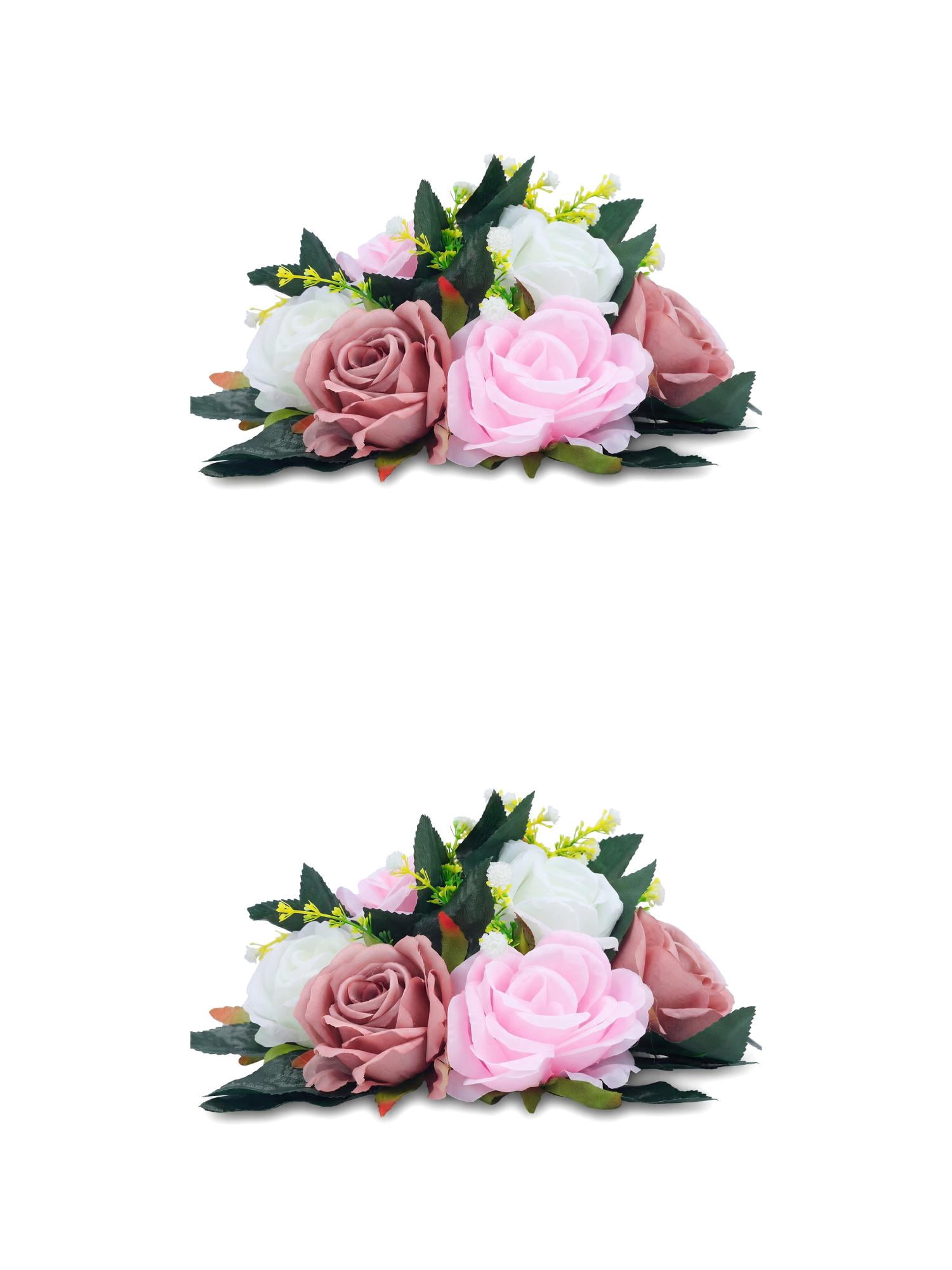 Unique Bargains 2Pcs Artificial Rose Flower Centerpiece Dark Pink 4.7 in