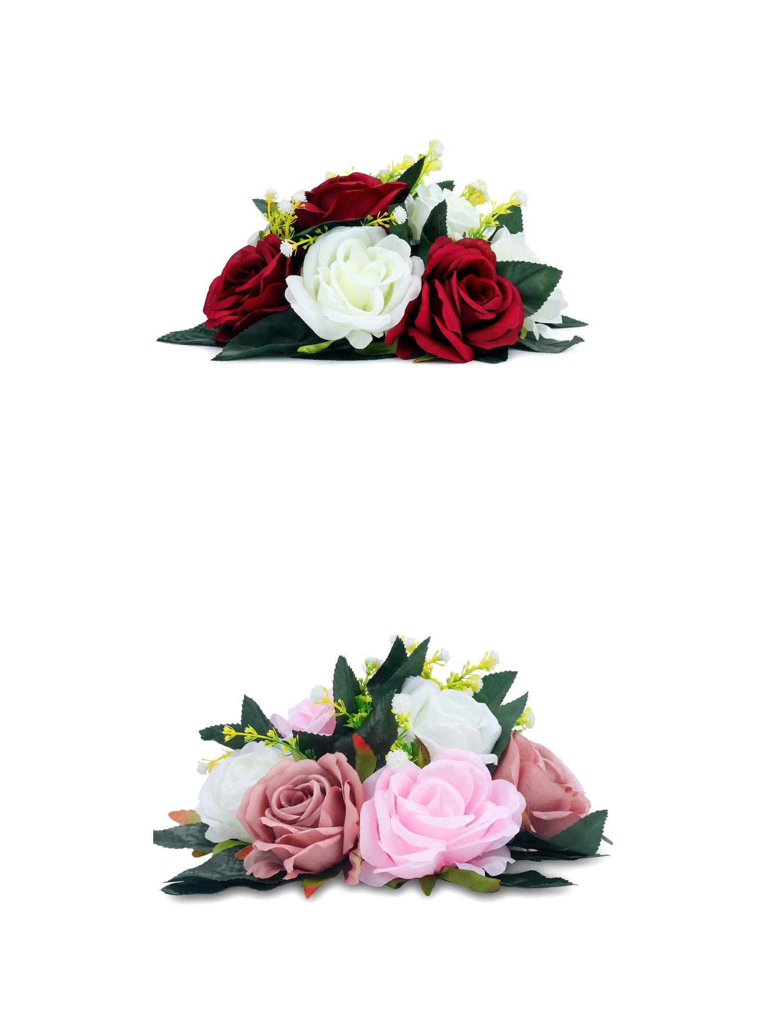 Unique Bargains 2Pcs Artificial Rose Flower Centerpiece Dark Pink Dark Red 4.7 in