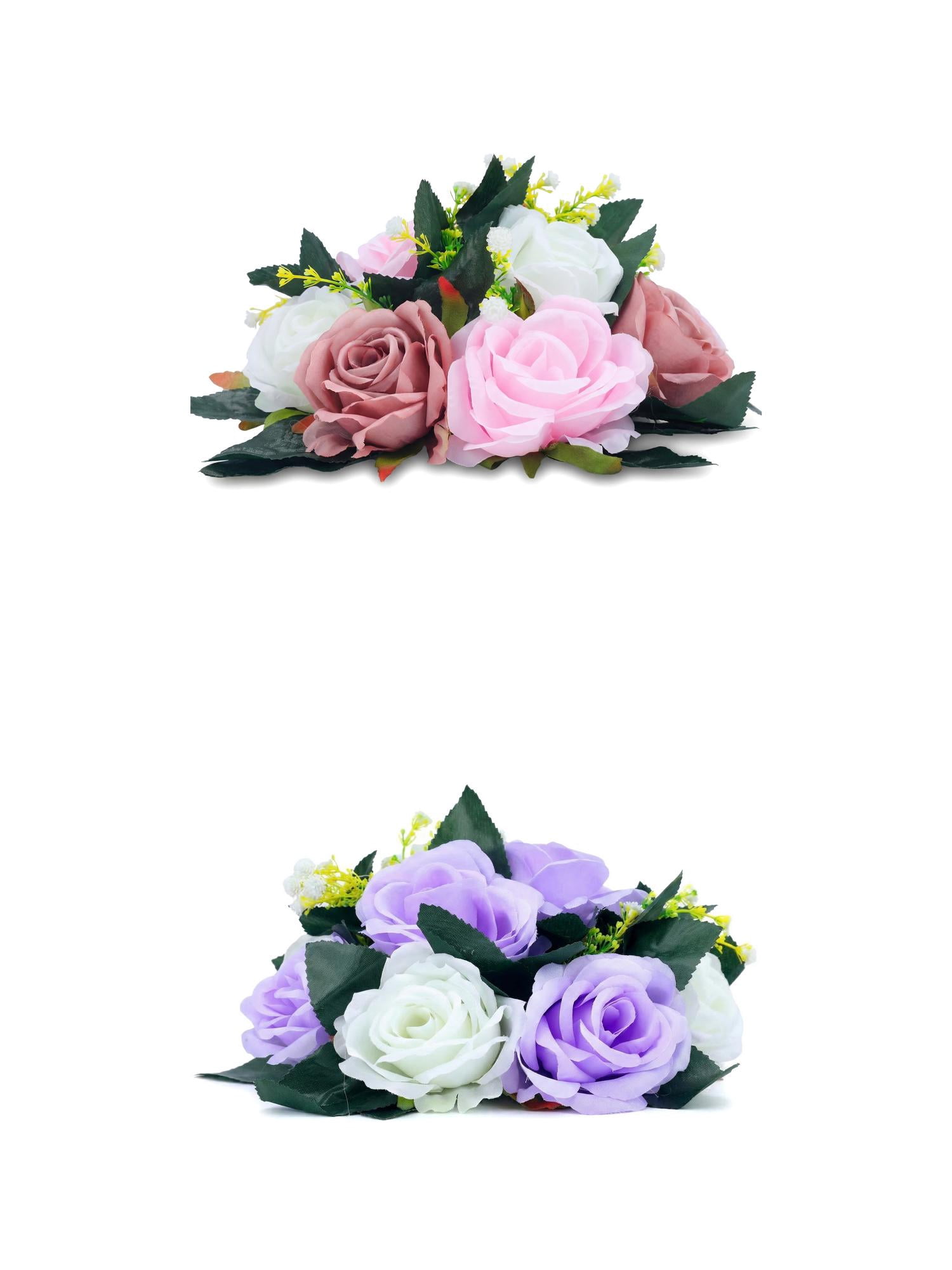 Unique Bargains 2Pcs Artificial Rose Flower Centerpiece Dark Pink Purple 4.7 in