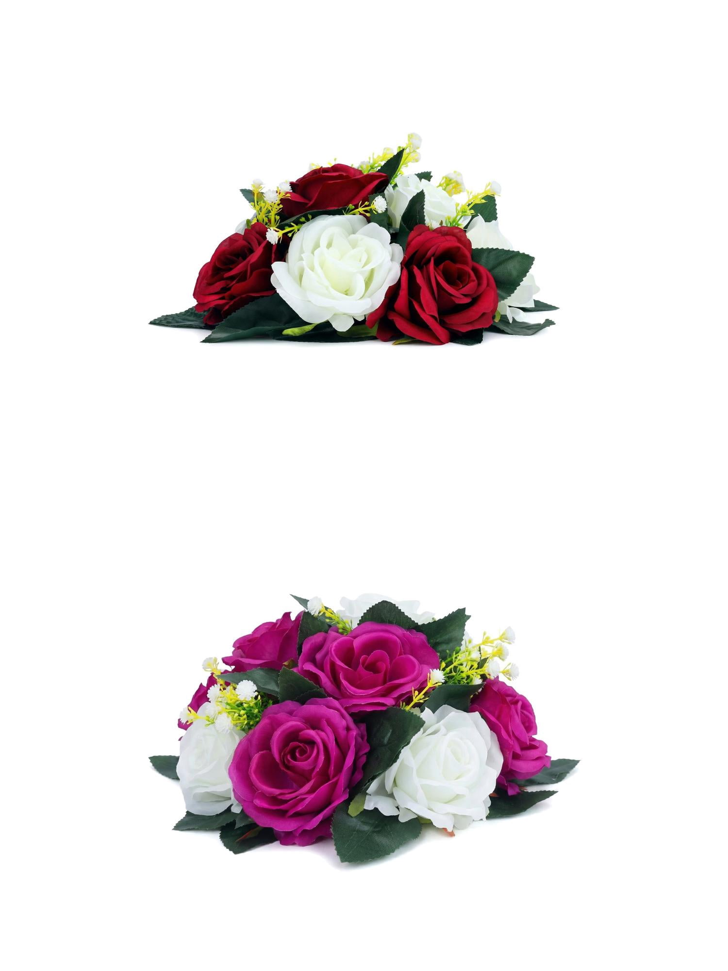 Unique Bargains 2Pcs Artificial Rose Flower Centerpiece Dark Purple Dark Red 4.7 in
