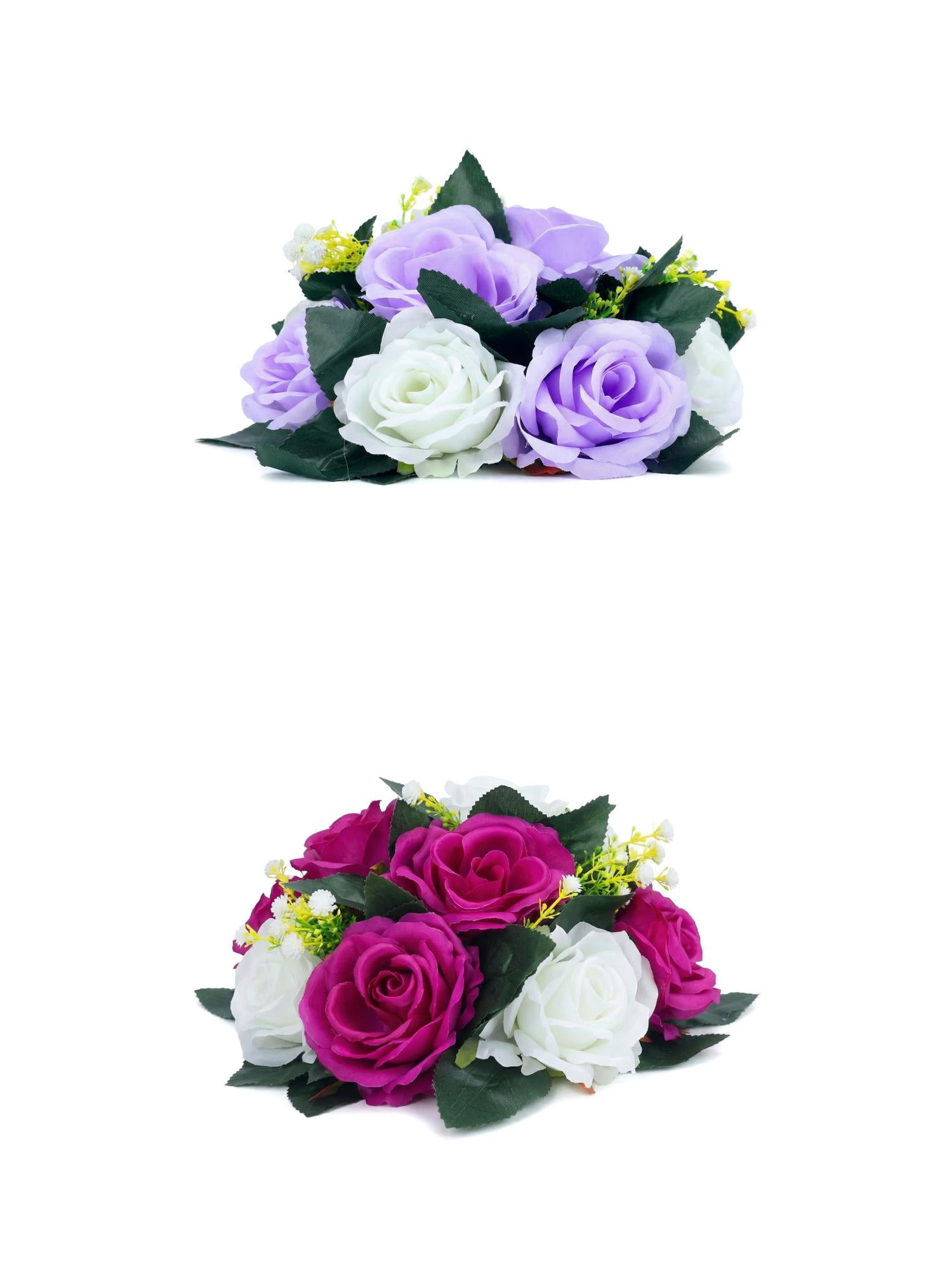 Unique Bargains 2Pcs Artificial Rose Flower Centerpiece Dark Purple Purple 4.7 in