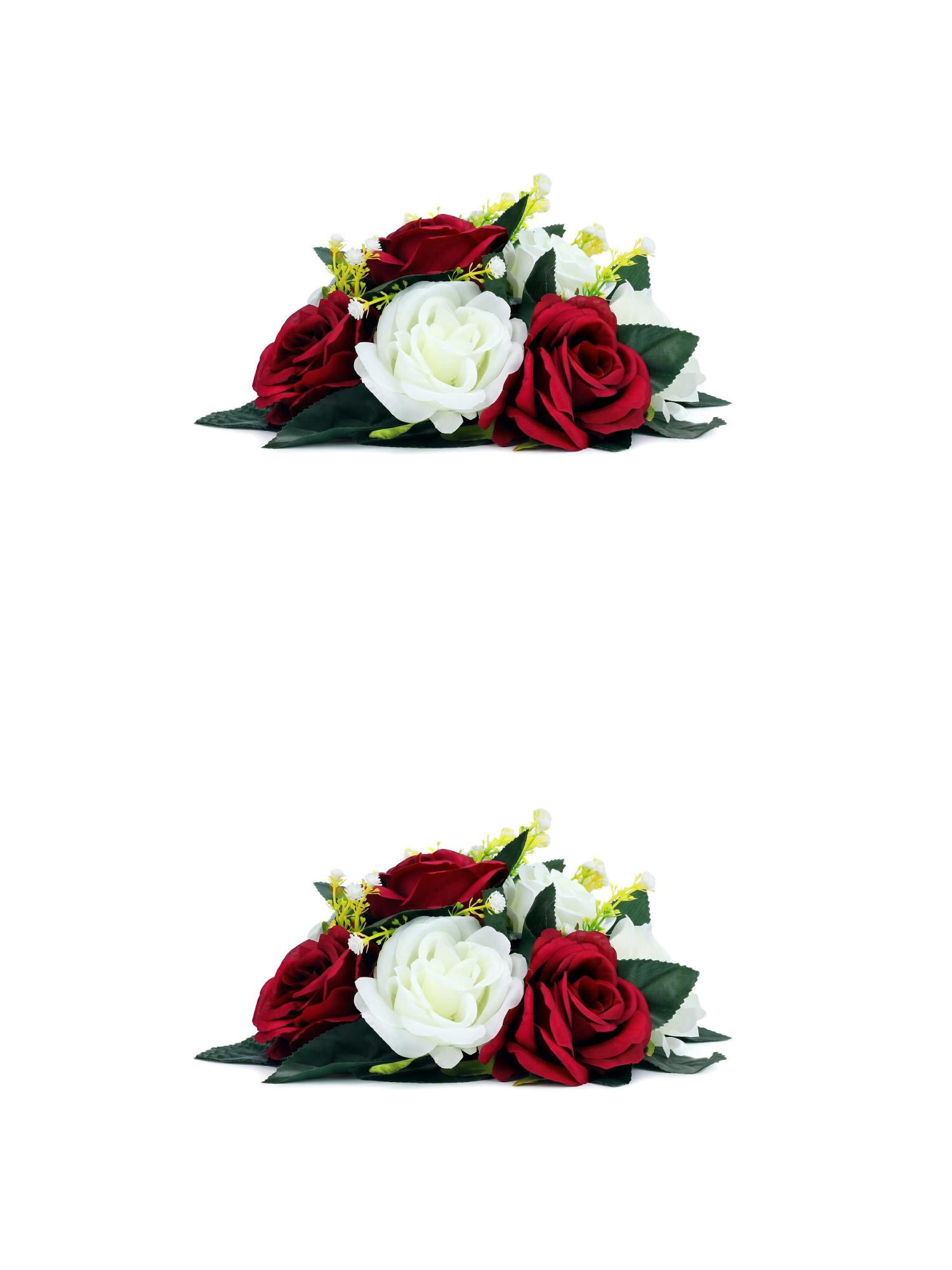 Unique Bargains 2Pcs Artificial Rose Flower Centerpiece Dark Red 4.7 in