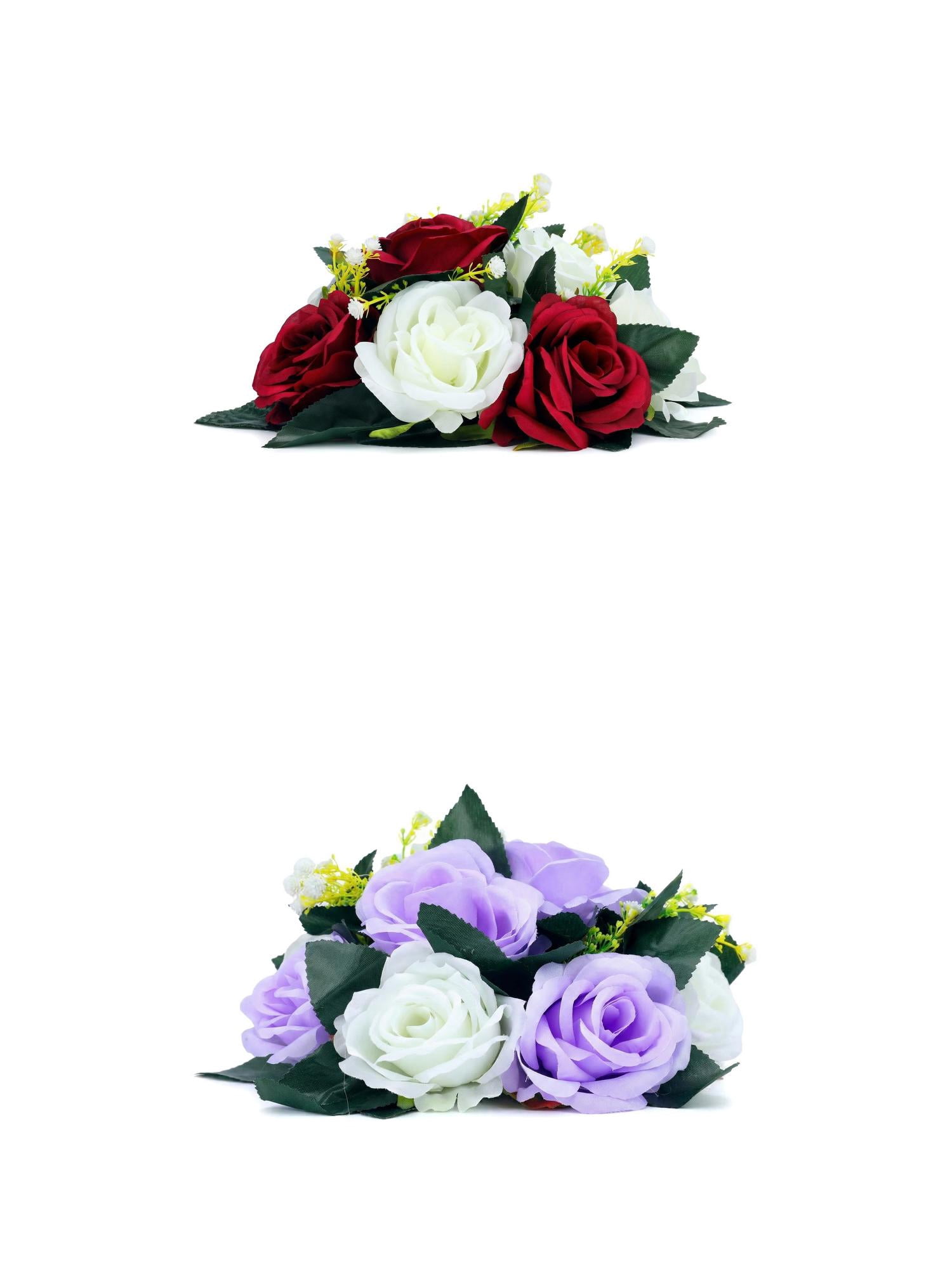 Unique Bargains 2Pcs Artificial Rose Flower Centerpiece Light Purple Dark Red 4.7 in