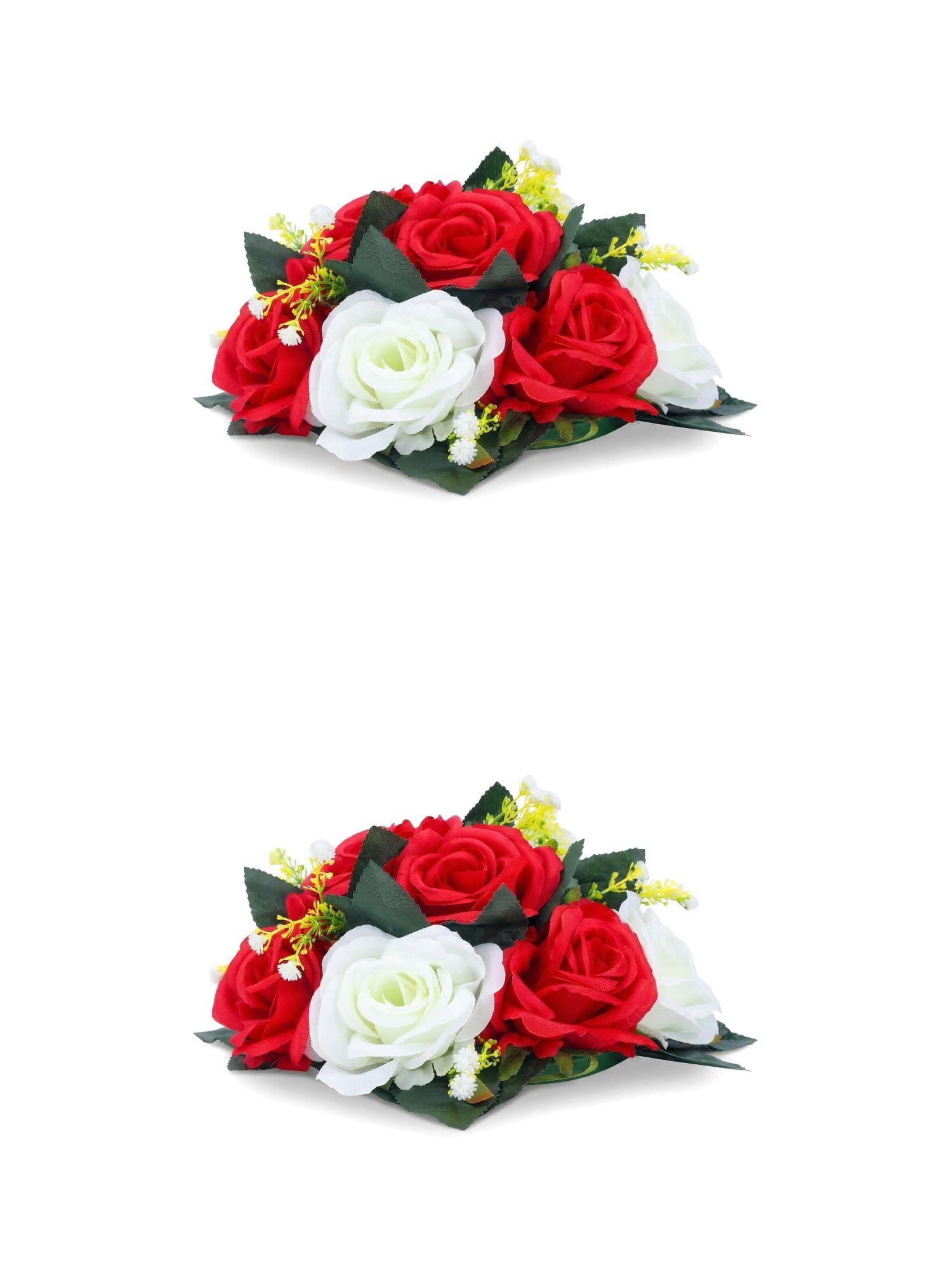 Unique Bargains 2Pcs Artificial Rose Flower Centerpiece Red 4.7 in