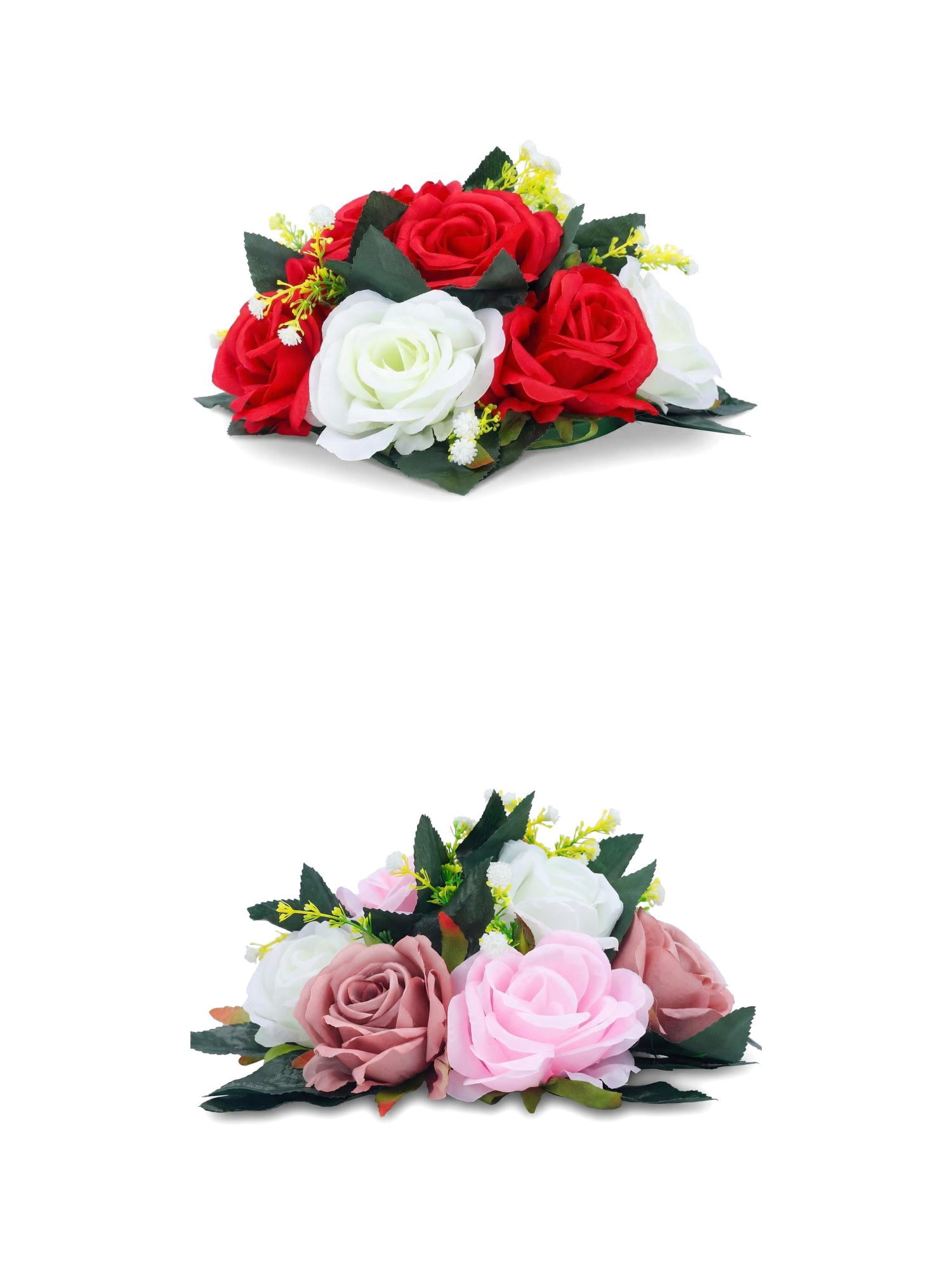Unique Bargains 2Pcs Artificial Rose Flower Centerpiece Red Dark Pink 4.7 in