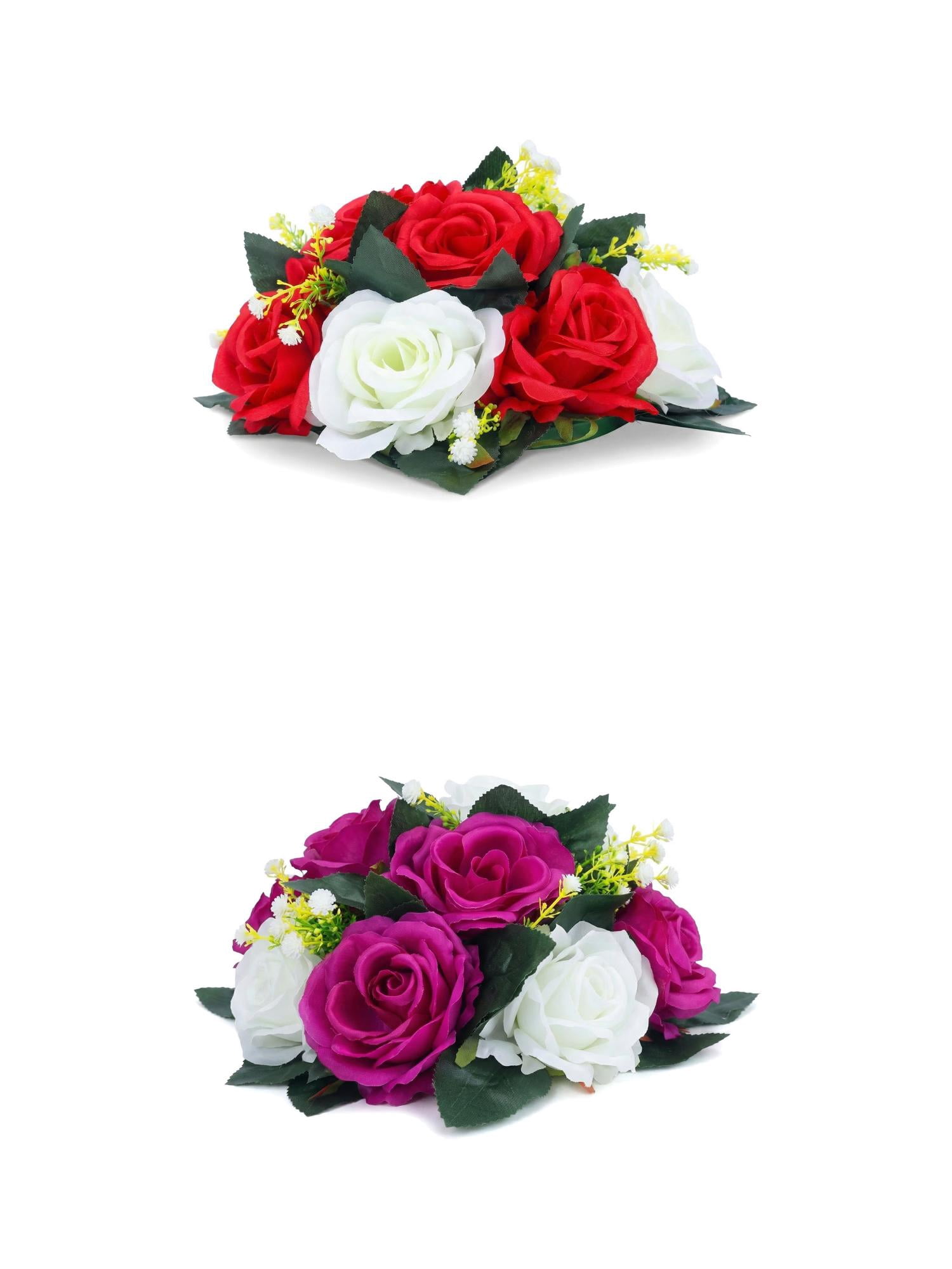 Unique Bargains 2Pcs Artificial Rose Flower Centerpiece Red Dark Purple 4.7 in