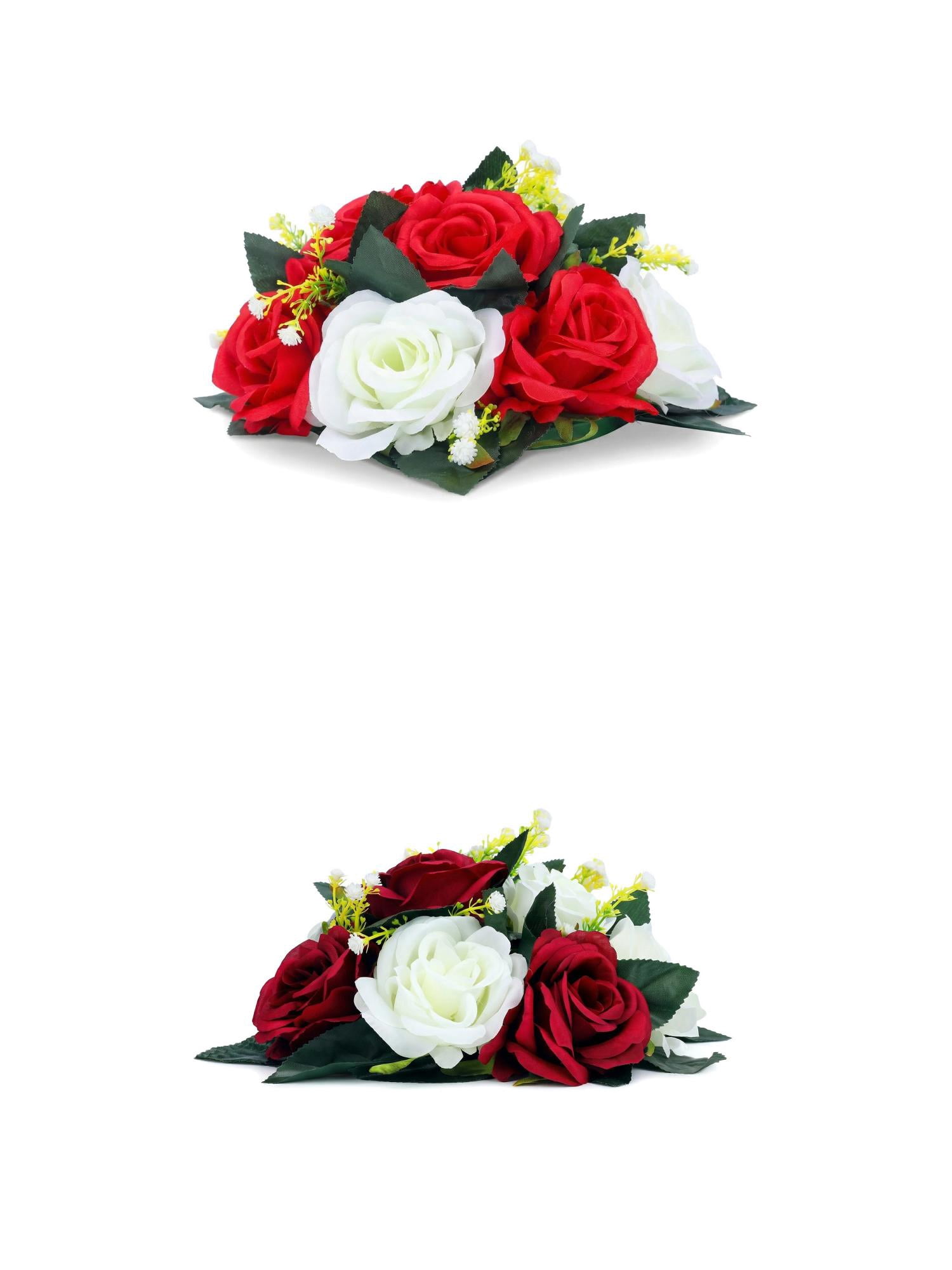 Unique Bargains 2Pcs Artificial Rose Flower Centerpiece Red Dark Red 4.7 in