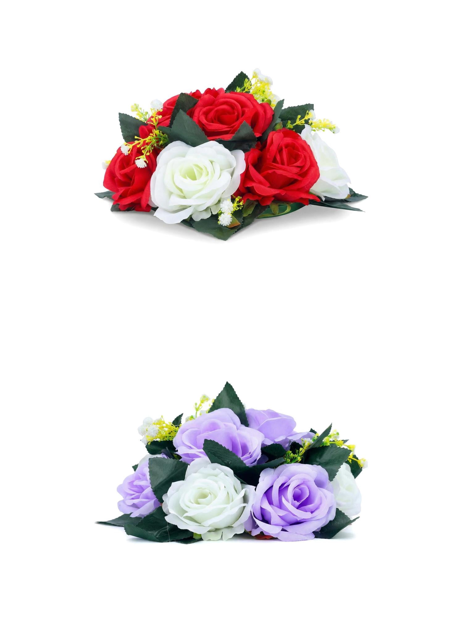 Unique Bargains 2Pcs Artificial Rose Flower Centerpiece Red Purple 4.7 in
