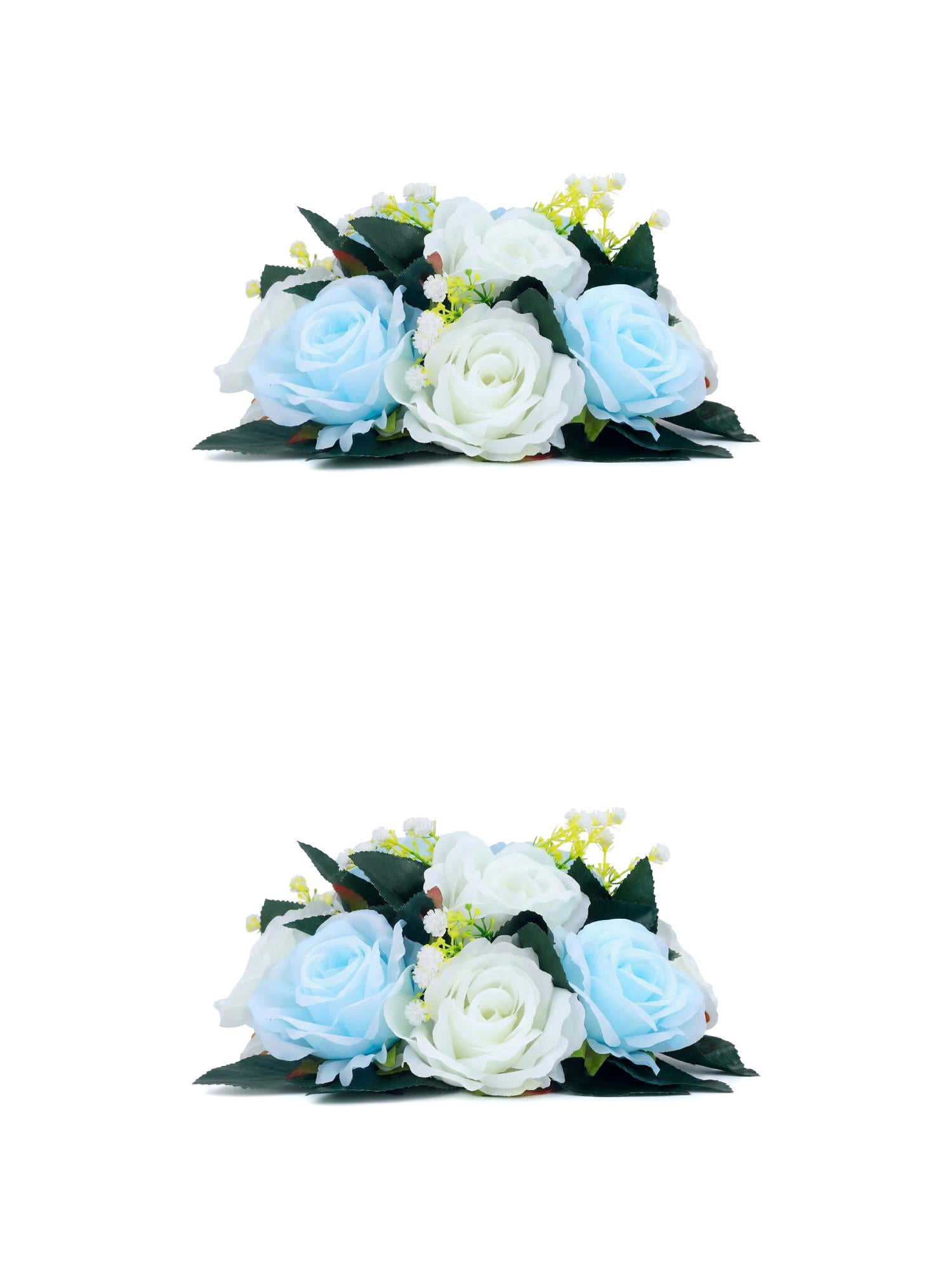 Unique Bargains 2Pcs Artificial Rose Flower Centerpiece Sky Blue 4.7 in