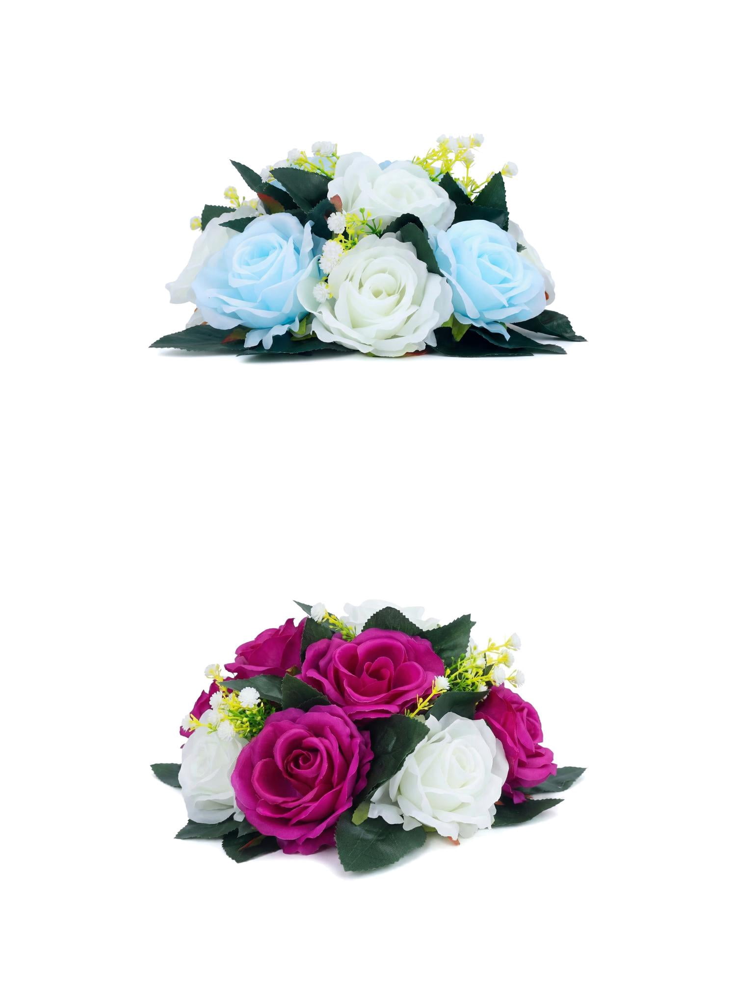 Unique Bargains 2Pcs Artificial Rose Flower Centerpiece Sky Blue Dark Purple 4.7 in