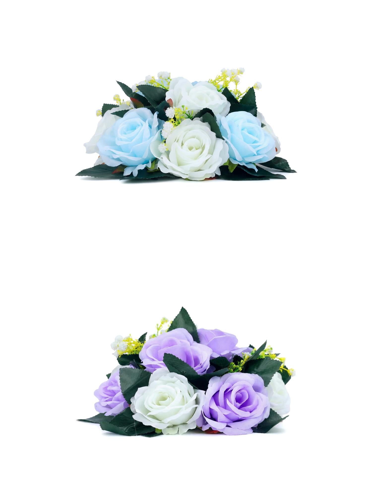 Unique Bargains 2Pcs Artificial Rose Flower Centerpiece Sky Blue Purple 4.7 in