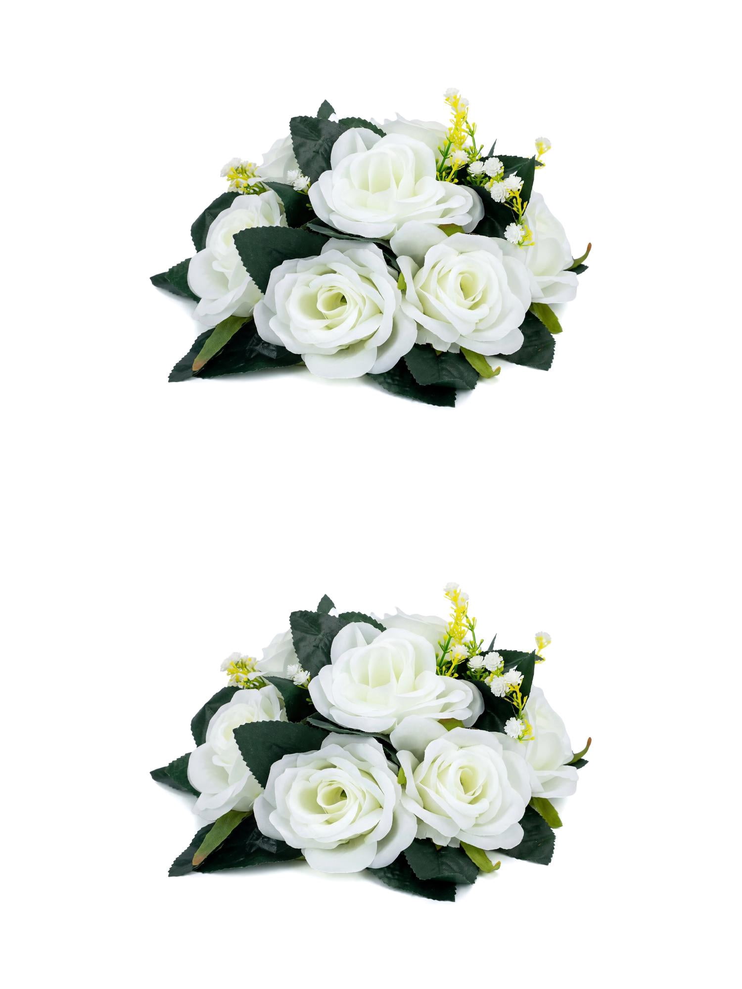 Unique Bargains 2Pcs Artificial Rose Flower Centerpiece White 4.7 in