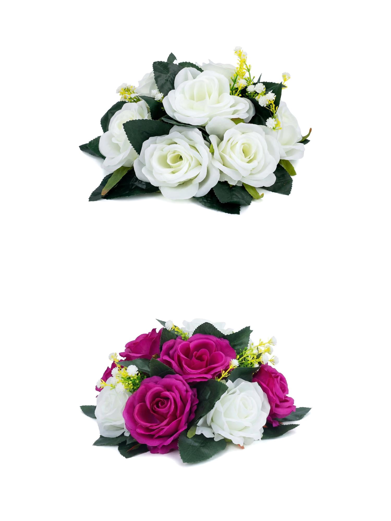 Unique Bargains 2Pcs Artificial Rose Flower Centerpiece White Dark Purple 4.7 in
