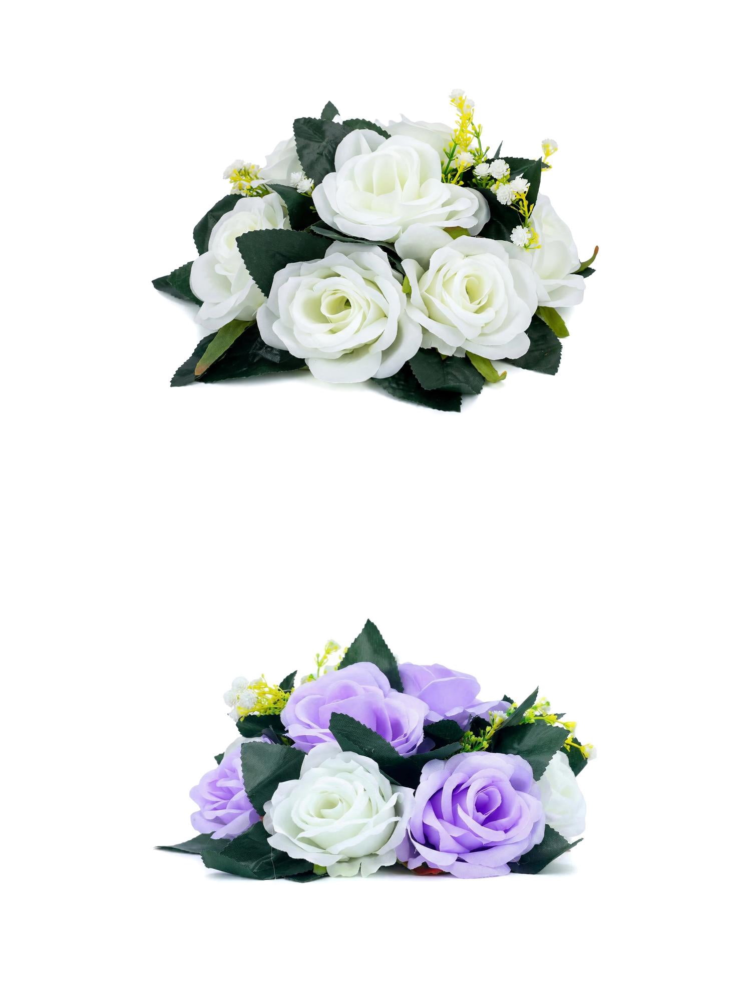 Unique Bargains 2Pcs Artificial Rose Flower Centerpiece White Purple 4.7 in