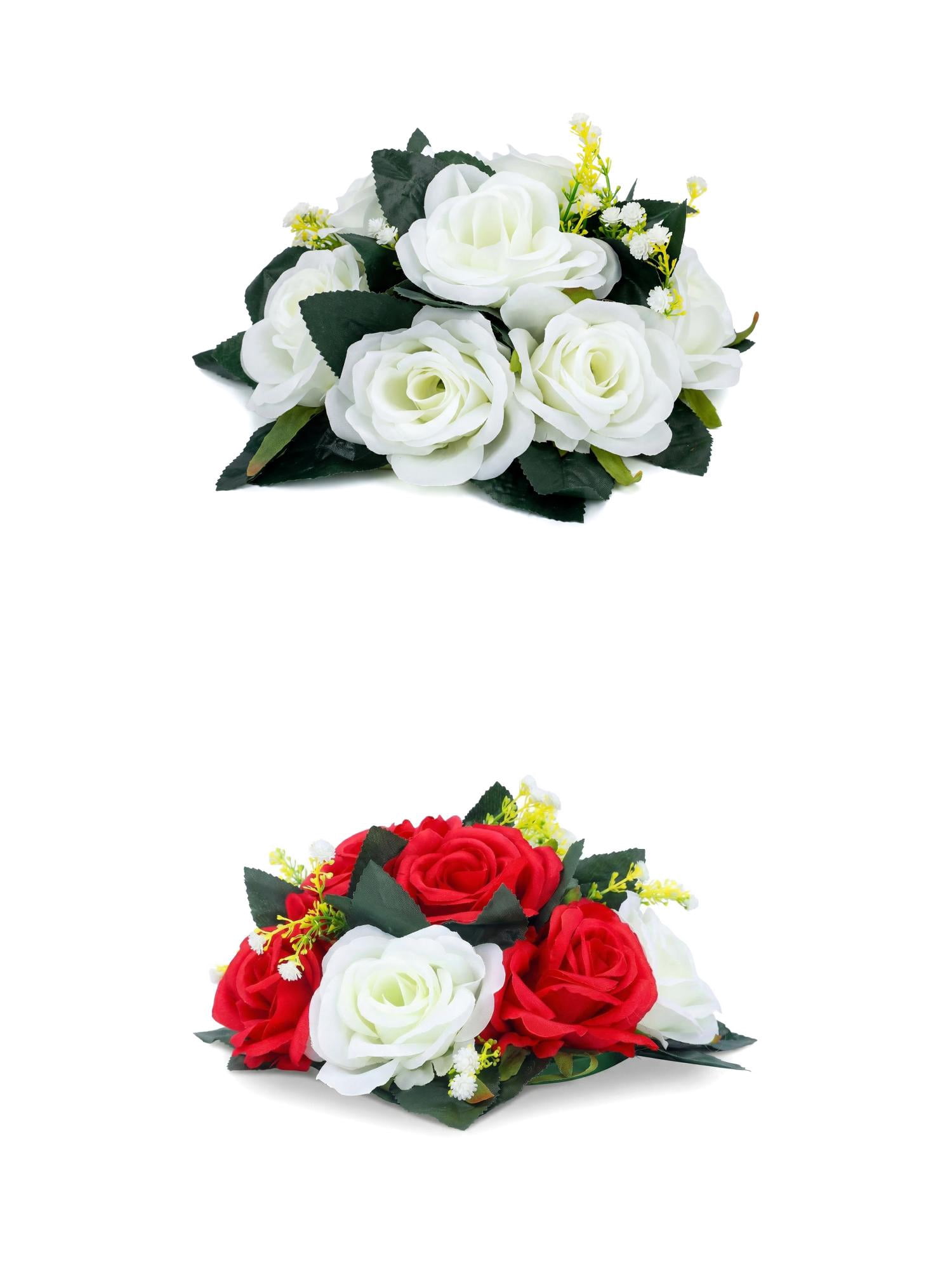 Unique Bargains 2Pcs Artificial Rose Flower Centerpiece White Red 4.7 in