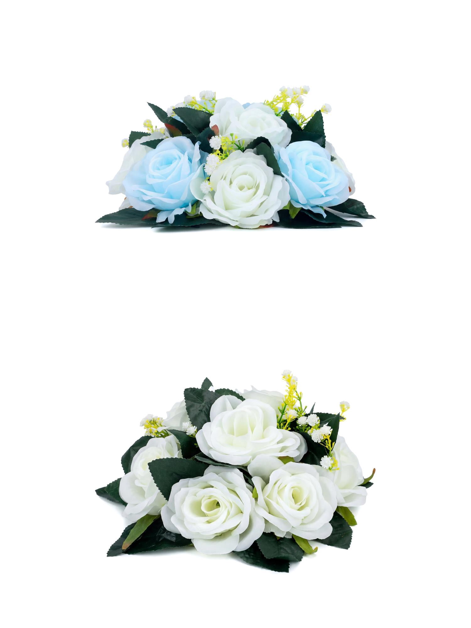 Unique Bargains 2Pcs Artificial Rose Flower Centerpiece White Sky Blue 4.7 in