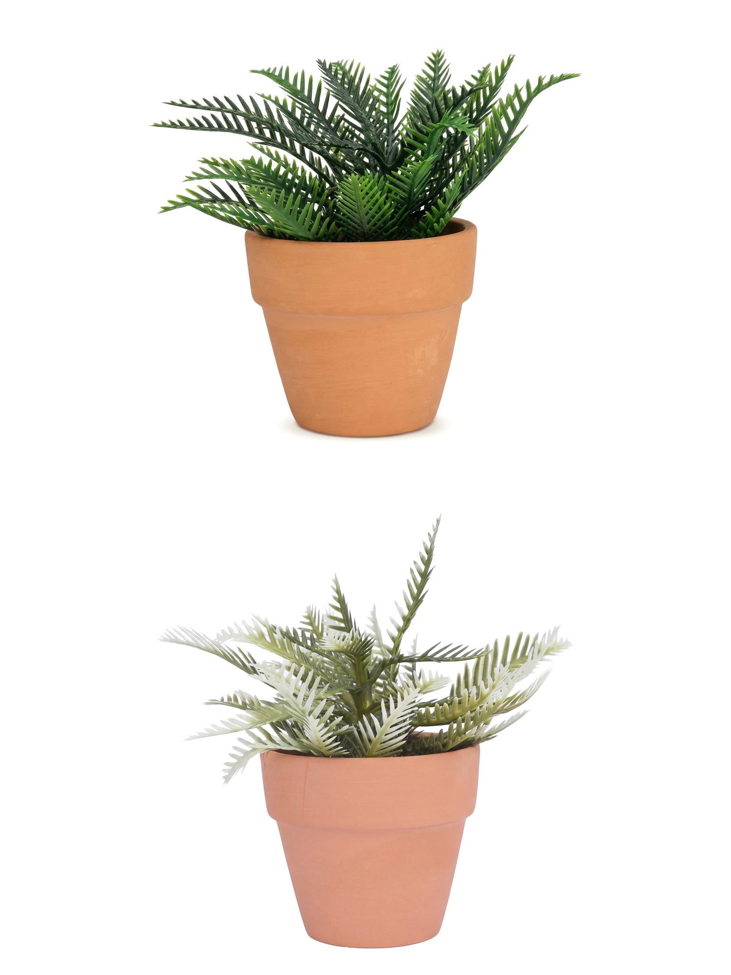 Unique Bargains 2Pcs Artificial Sago Palm Plant 6.3" Green And White Dark Green