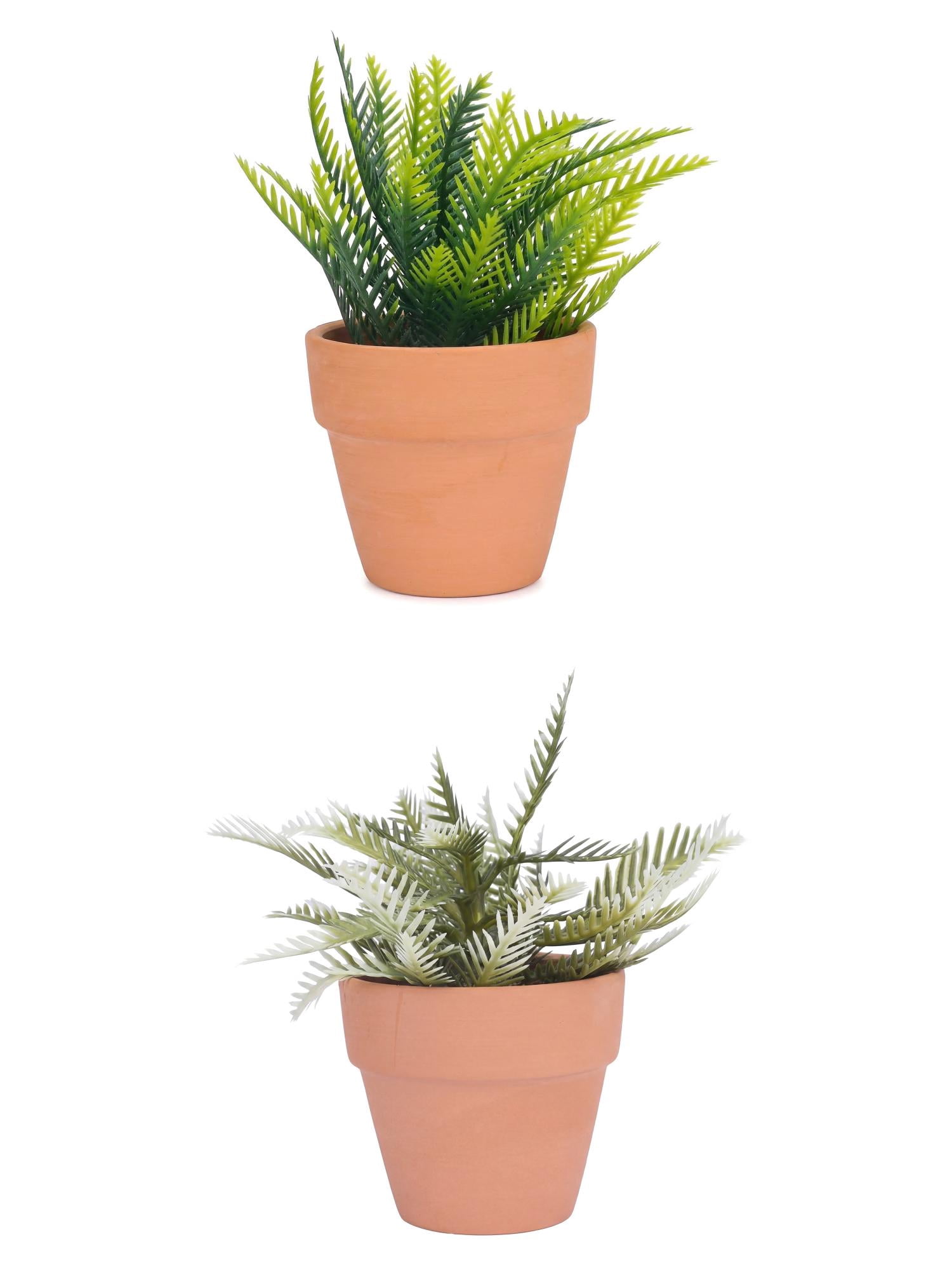 Unique Bargains 2Pcs Artificial Sago Palm Plant 6.3" Green And White Light Green