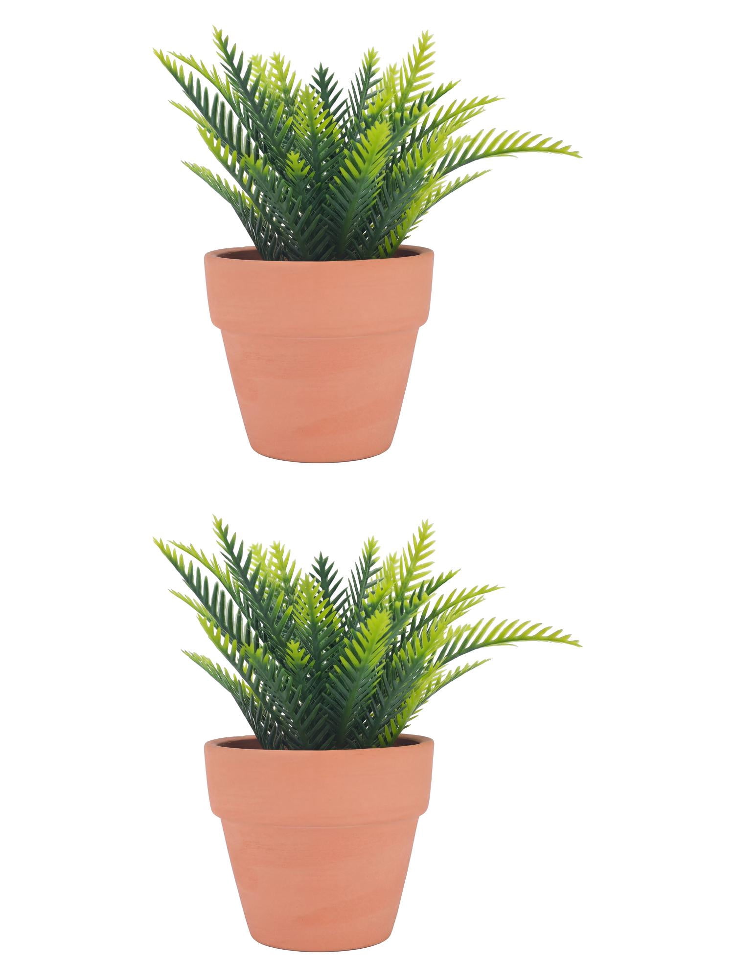 Unique Bargains 2Pcs Artificial Sago Palm Plant in Ceramic Pot 6.3" Gray-Green