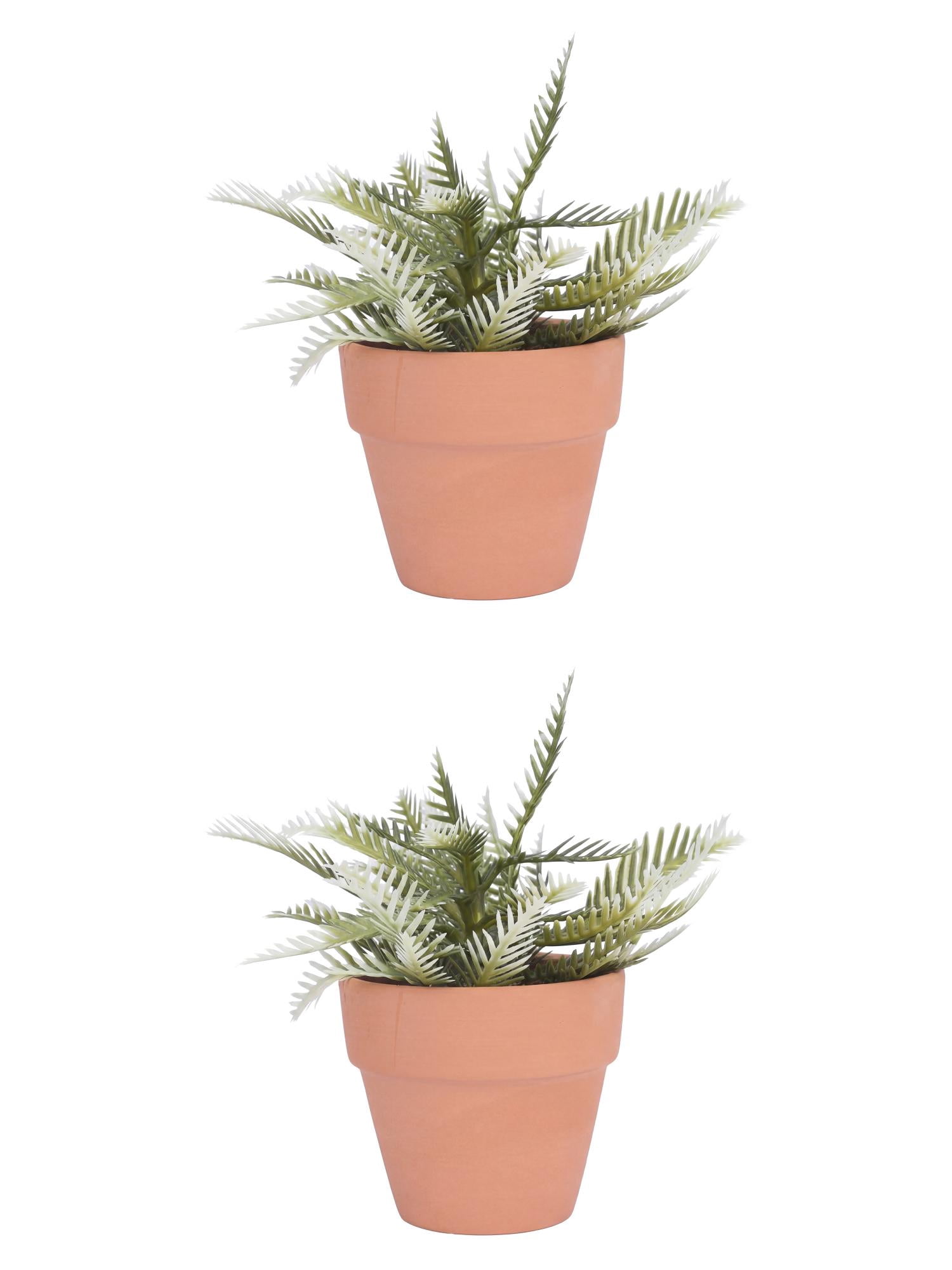 Unique Bargains 2Pcs Artificial Sago Palm Plant in Ceramic Pot 6.3" Green And White