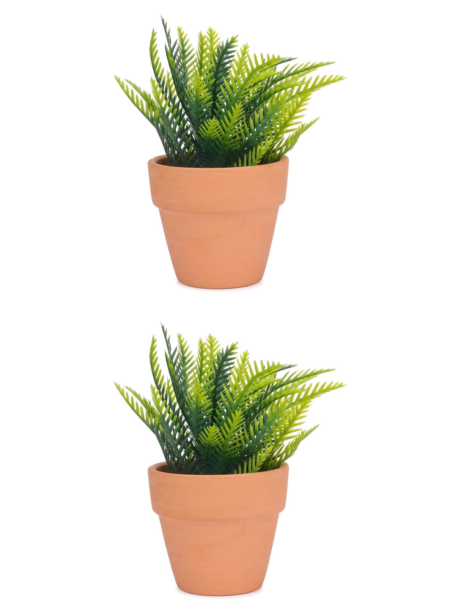Unique Bargains 2Pcs Artificial Sago Palm Plant in Ceramic Pot 6.3" Light Green