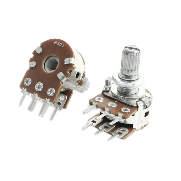 Unique Bargains 2Pcs B503 50K Ohm 6 Terminals Single Linear Rotary Stereo Dual Potentiometer