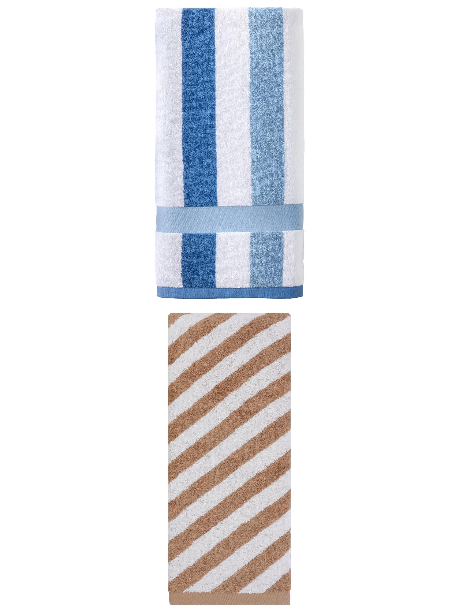 Unique Bargains 2Pcs Breathable Absorbent Ultra Soft Bath Towel Royal Blue/Brown 55"x28"