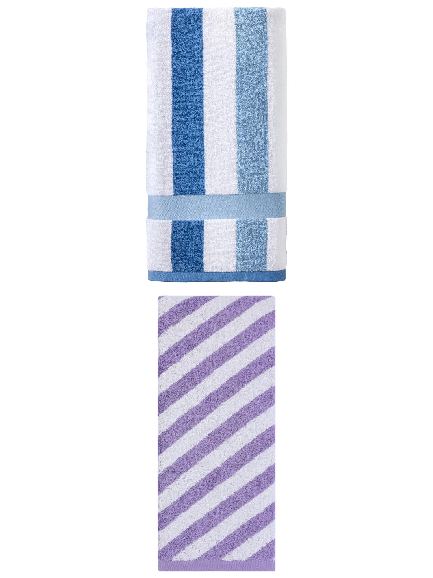 Unique Bargains 2Pcs Breathable Absorbent Ultra Soft Bath Towel Royal Blue/Purple 55"x28"