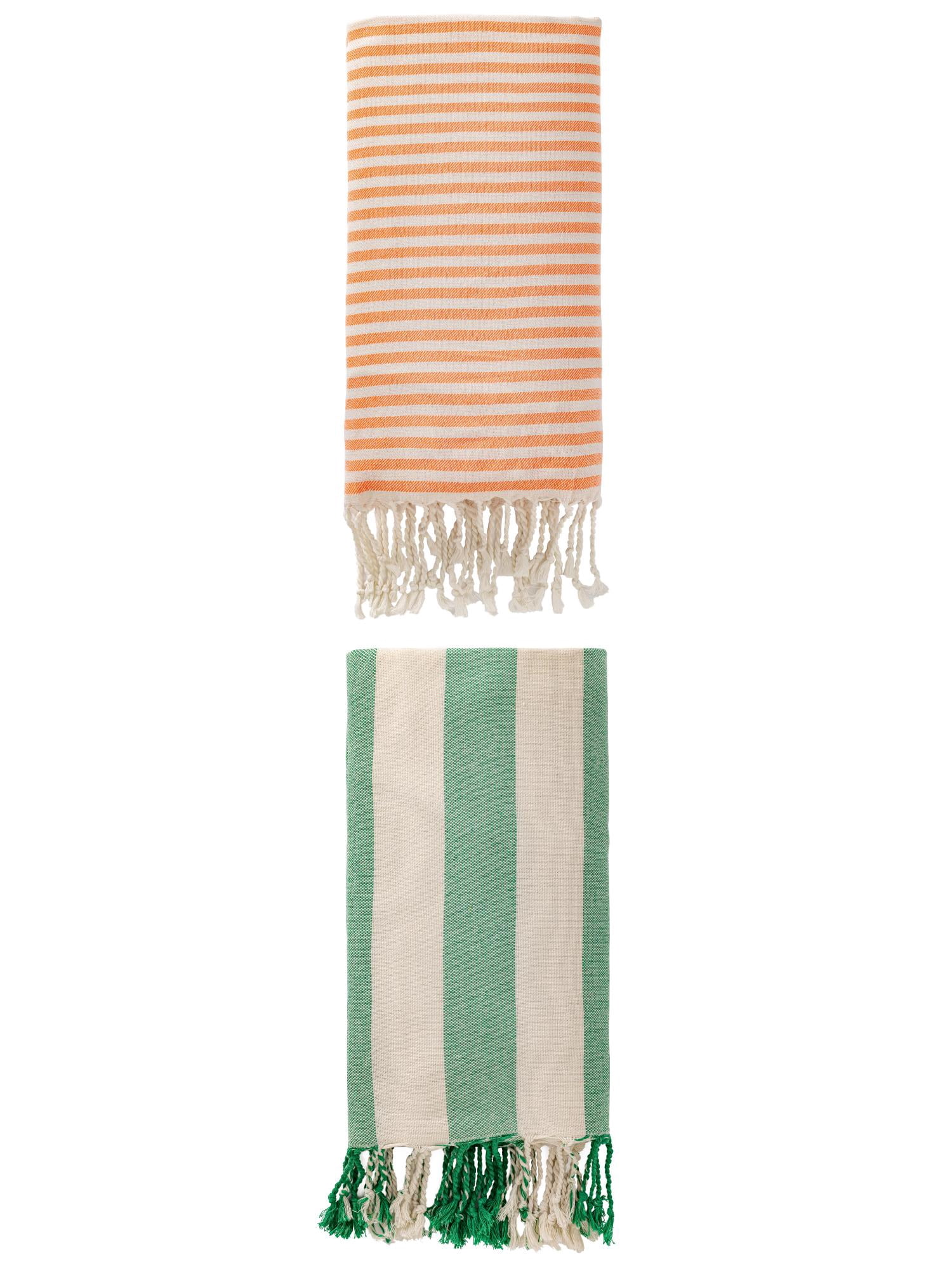 Unique Bargains 2Pcs Breathable Sand Free Fast Dry Beach Towel Orange Green 71" x 40"