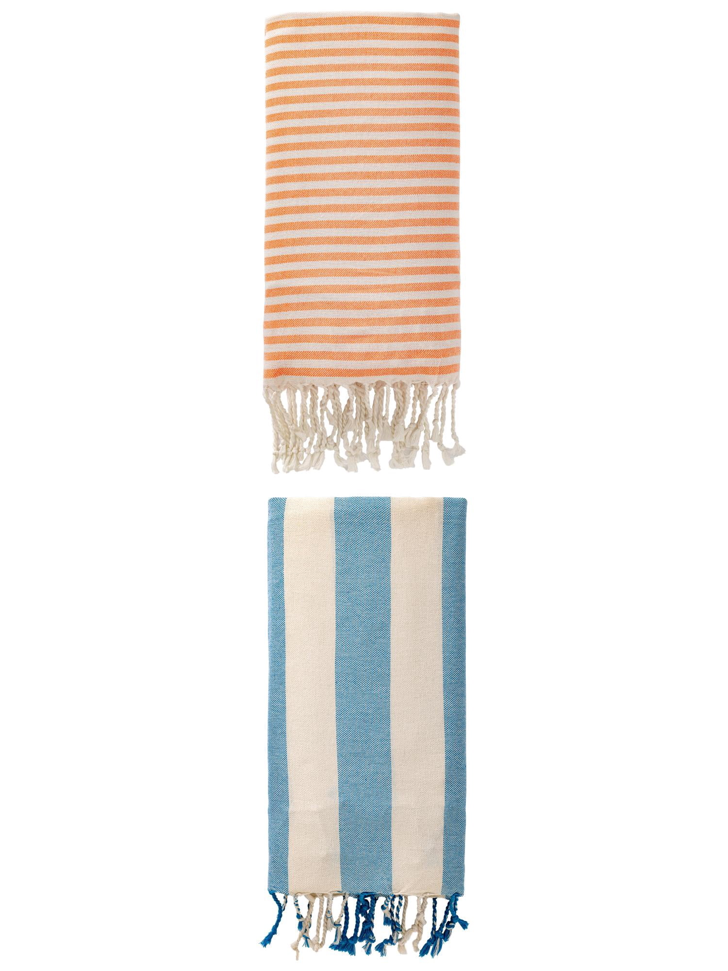 Unique Bargains 2Pcs Breathable Sand Free Fast Dry Light Beach Towel Orange Blue 71" x 40"