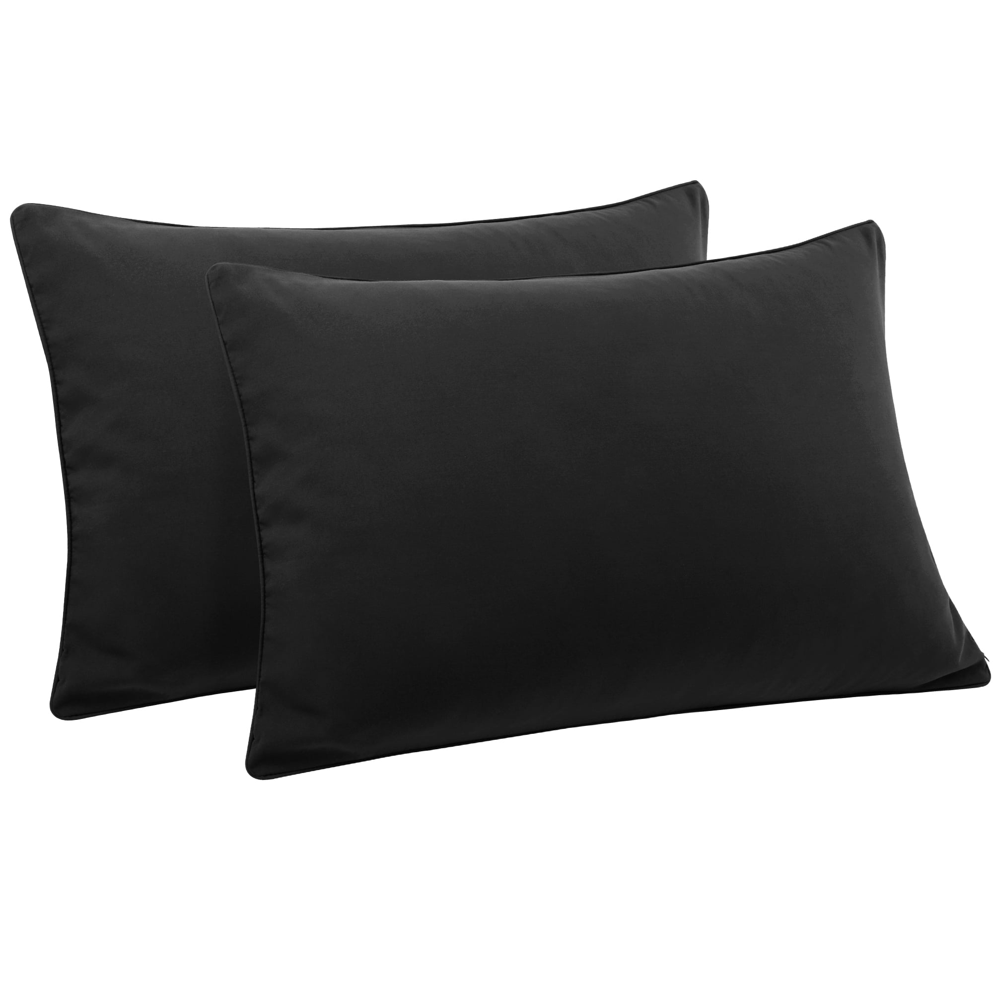 Unique Bargains 2Pcs Brushed Zipper Closure Microfiber Pillowcases Black Queen
