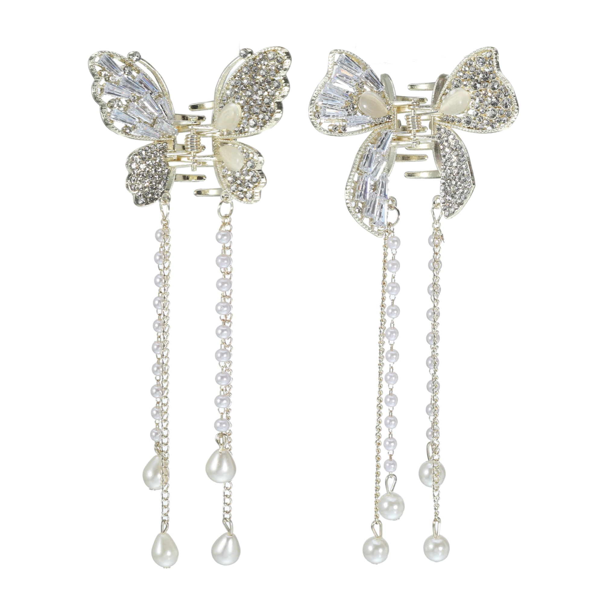 Unique Bargains 2Pcs Classic Hollow Butterfly Tassel Hair Clip Multicolor