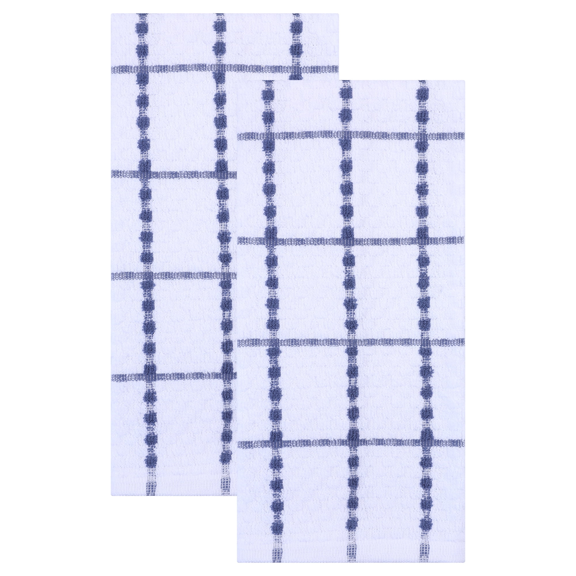 Unique Bargains 2Pcs Classic Plaid 100% Cotton Quick Dry Kitchen Towels Blue 25" x 15"