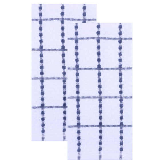 Unique Bargains 2Pcs Classic Plaid 100% Cotton Quick Dry Kitchen Towels Blue 25" x 15"