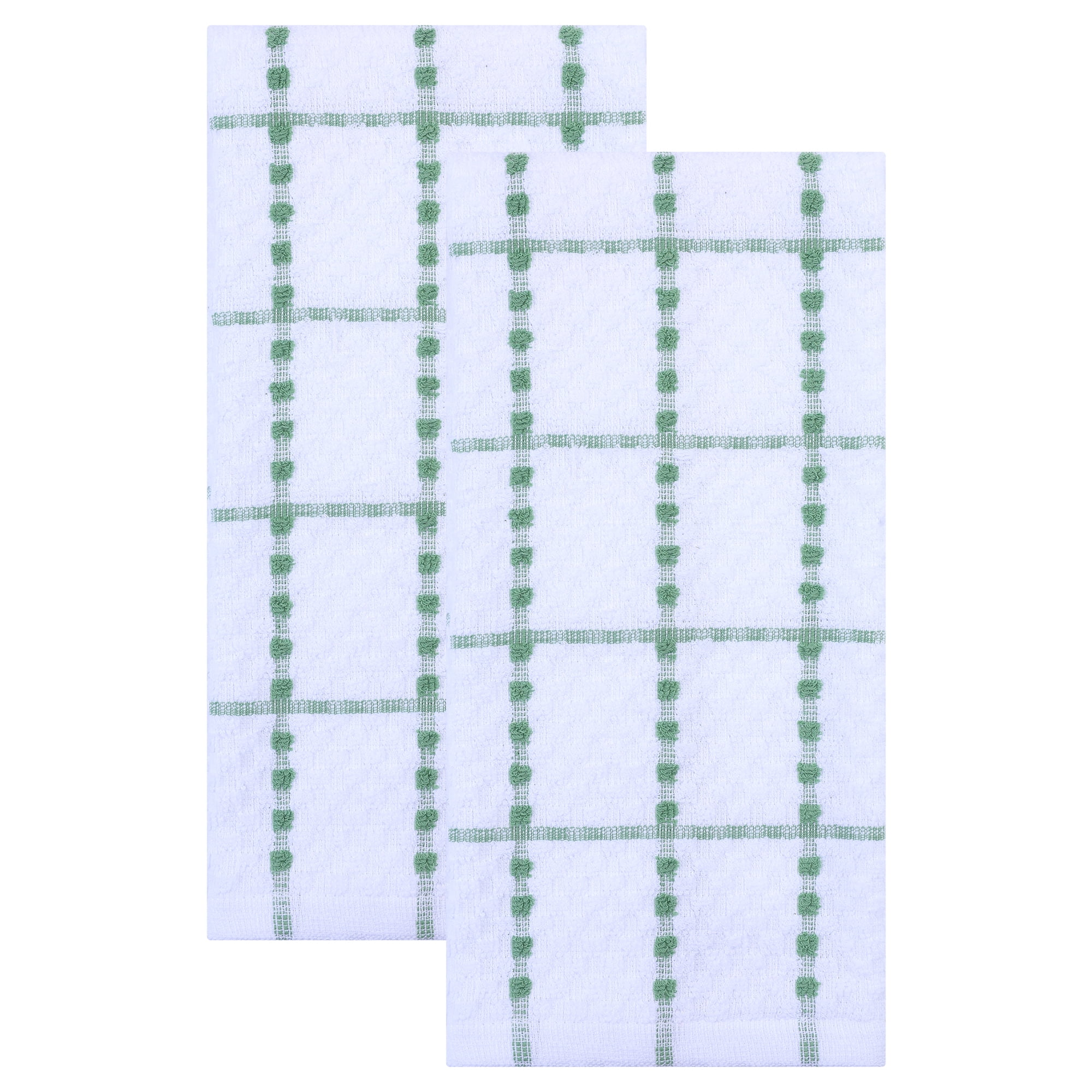 Unique Bargains 2Pcs Classic Plaid 100% Cotton Quick Dry Kitchen Towels Green 25" x 15"