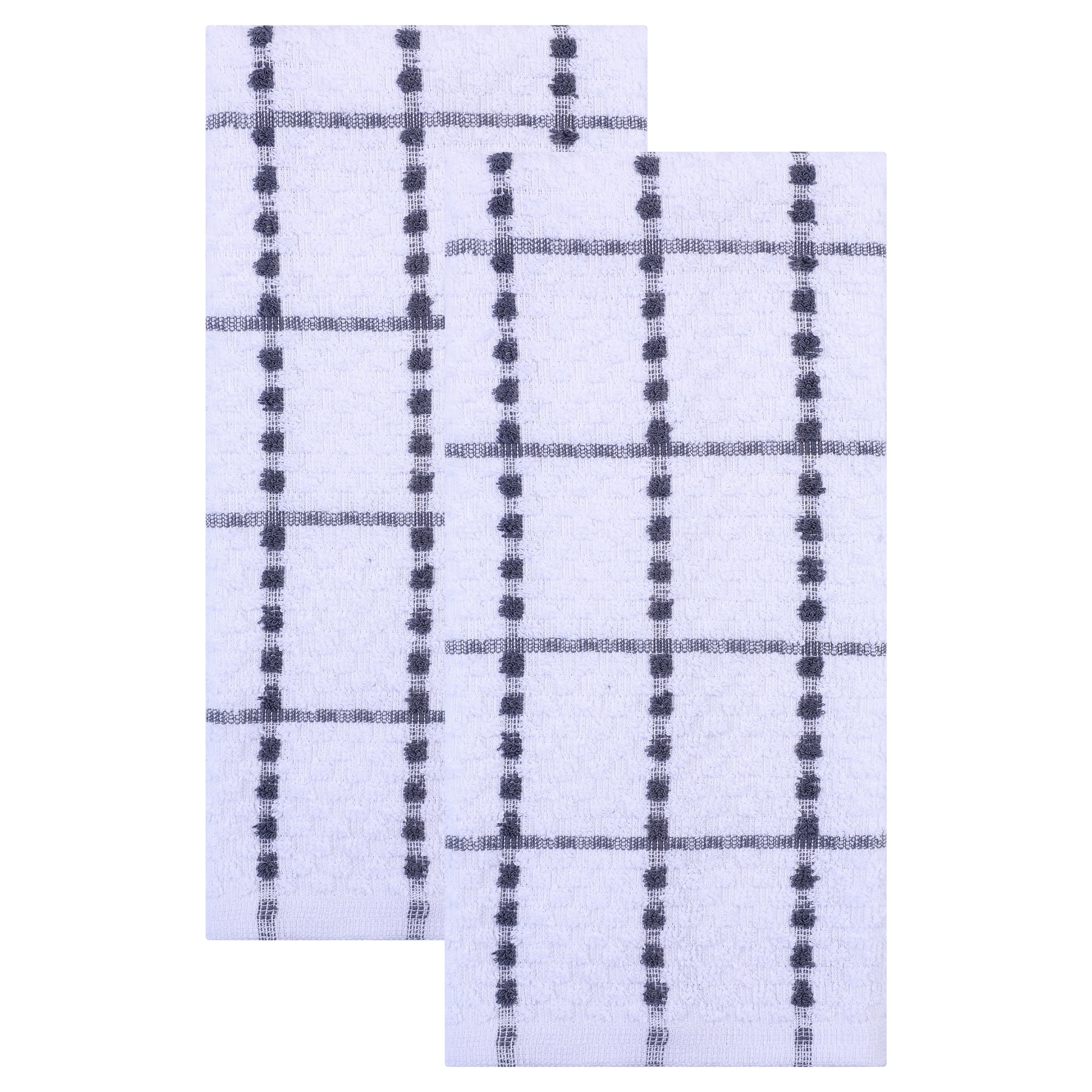 Unique Bargains 2Pcs Classic Plaid 100% Cotton Quick Dry Kitchen Towels Grey 25" x 15"