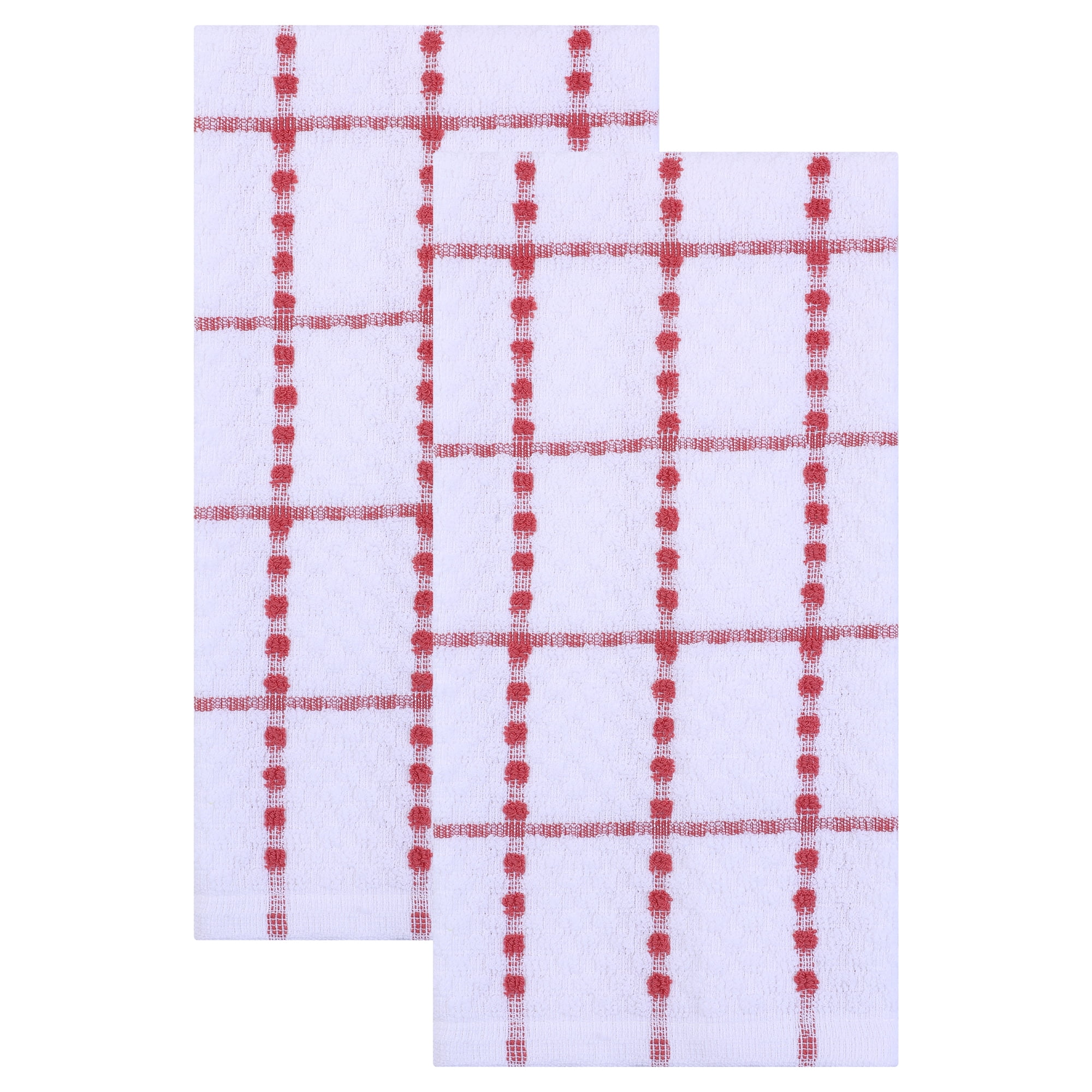 Unique Bargains 2Pcs Classic Plaid 100% Cotton Quick Dry Kitchen Towels Red 25" x 15"