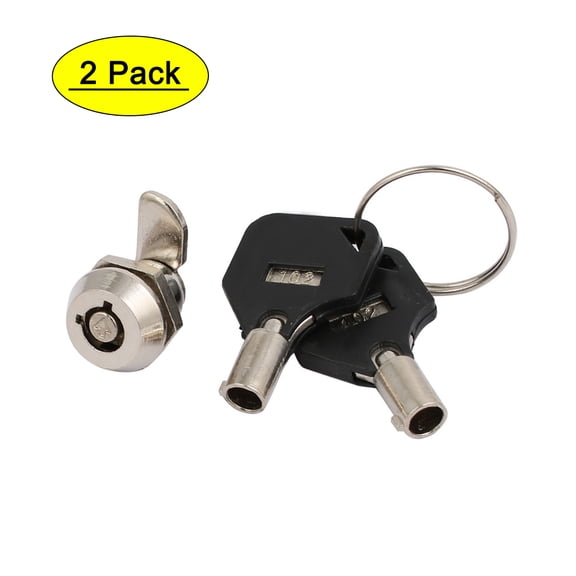 Unique Bargains 2Pcs Closet Door Drawer Metal Panel Tubular Cam Lock Locker Silver Tone w 4 Keys