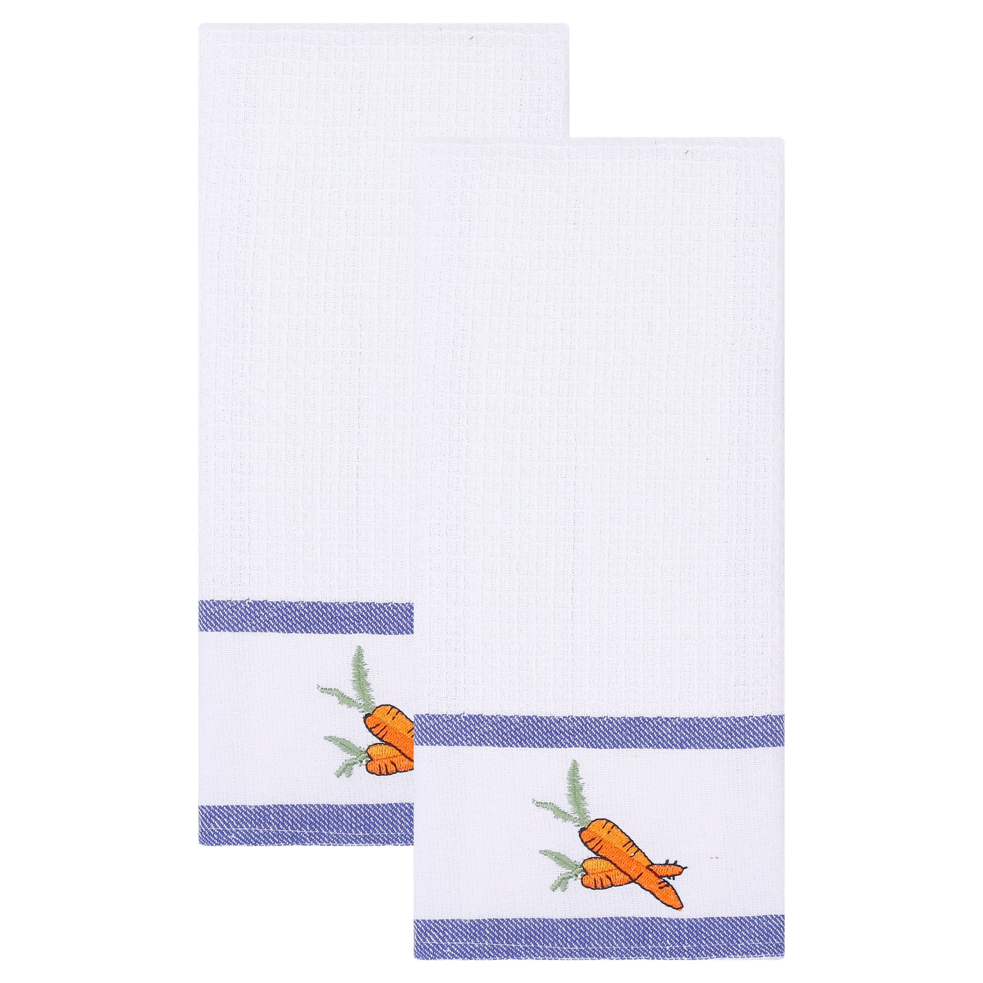 Unique Bargains 2Pcs Cotton Absorbent Fast Drying Dish Towels White Carrots 25" x 15"