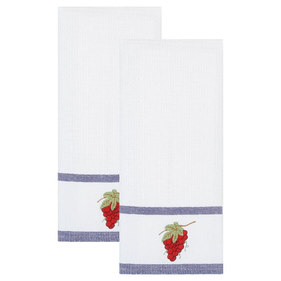 Unique Bargains 2Pcs Cotton Absorbent Fast Drying Dish Towels White Grapes 25" x 15"