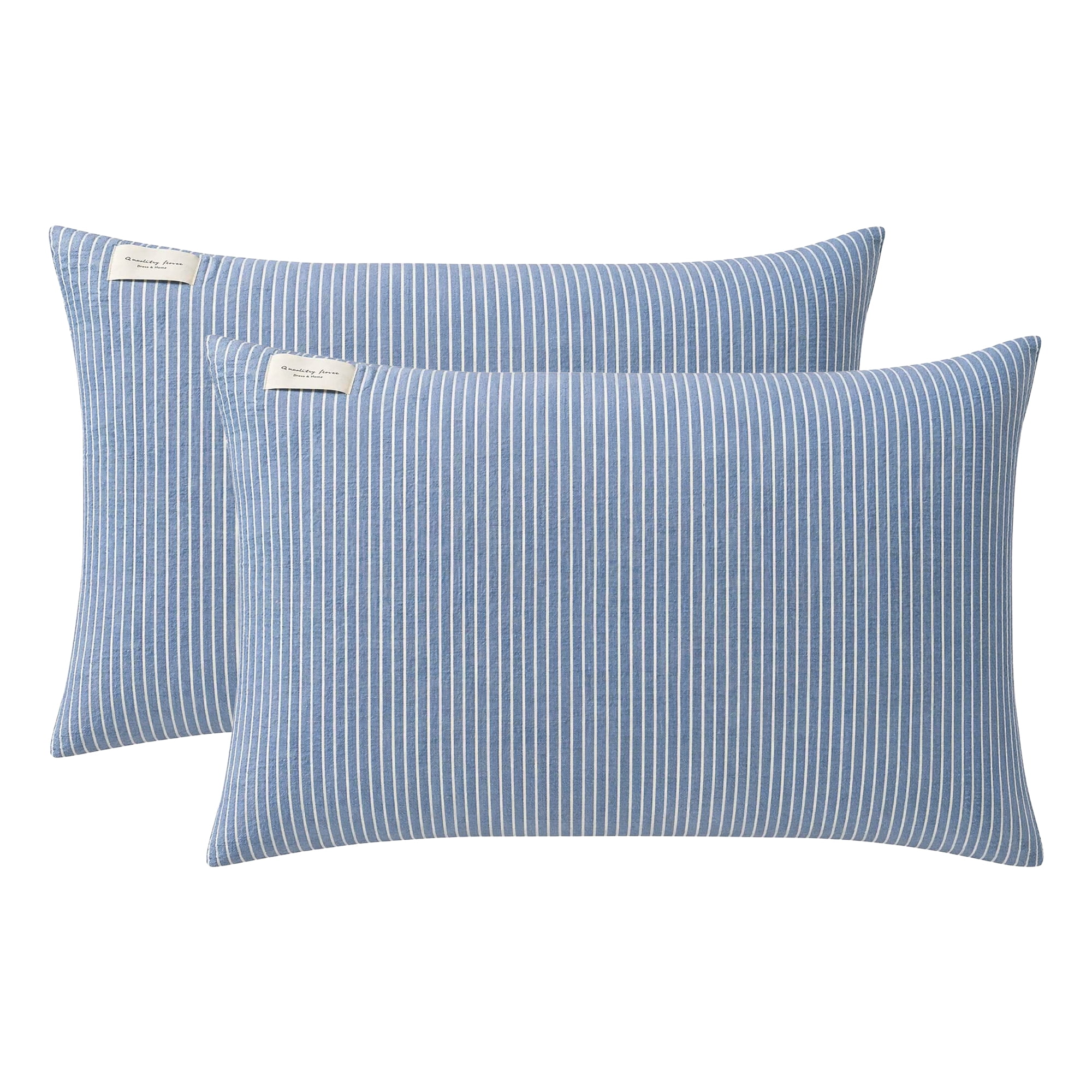 Unique Bargains 2Pcs Cotton Wrinkle Resistant Durable Pillowcase Queen Blue-White