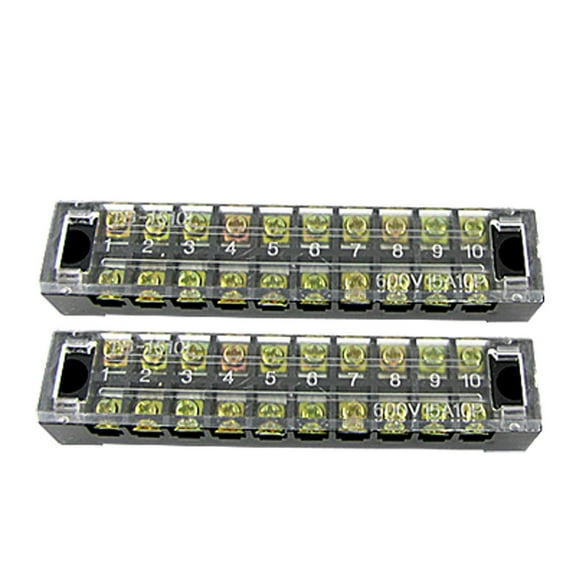 Unique Bargains 2Pcs Cover Screw Terminal Strip 600V 15A Barrier Block 10 Position
