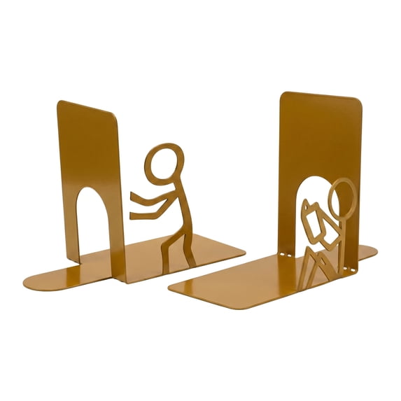 Unique Bargains 2Pcs Decorative Metal Minimalist Humanoid Book Ends Gold 3.1*2.5*7.7inch