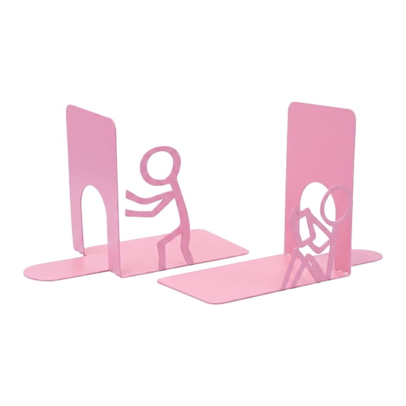 Unique Bargains 2Pcs Decorative Metal Minimalist Humanoid Book Ends Pink 3.1*2.5*7.7inch