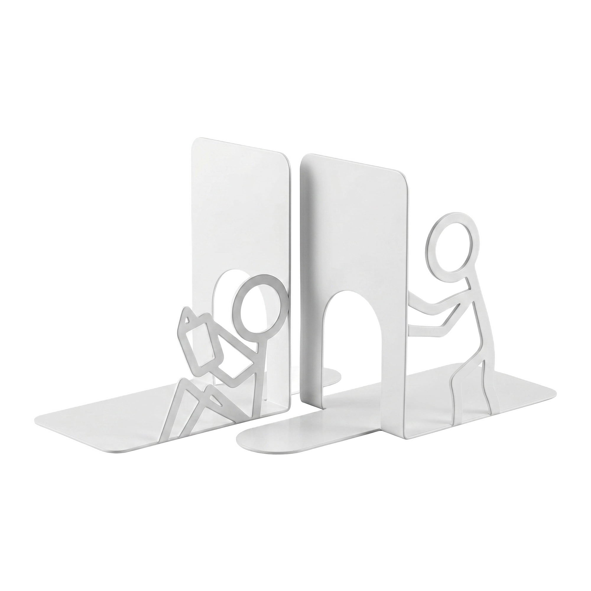 Unique Bargains 2Pcs Decorative Metal Minimalist Humanoid Book Ends White 3.1*2.5*7.7inch