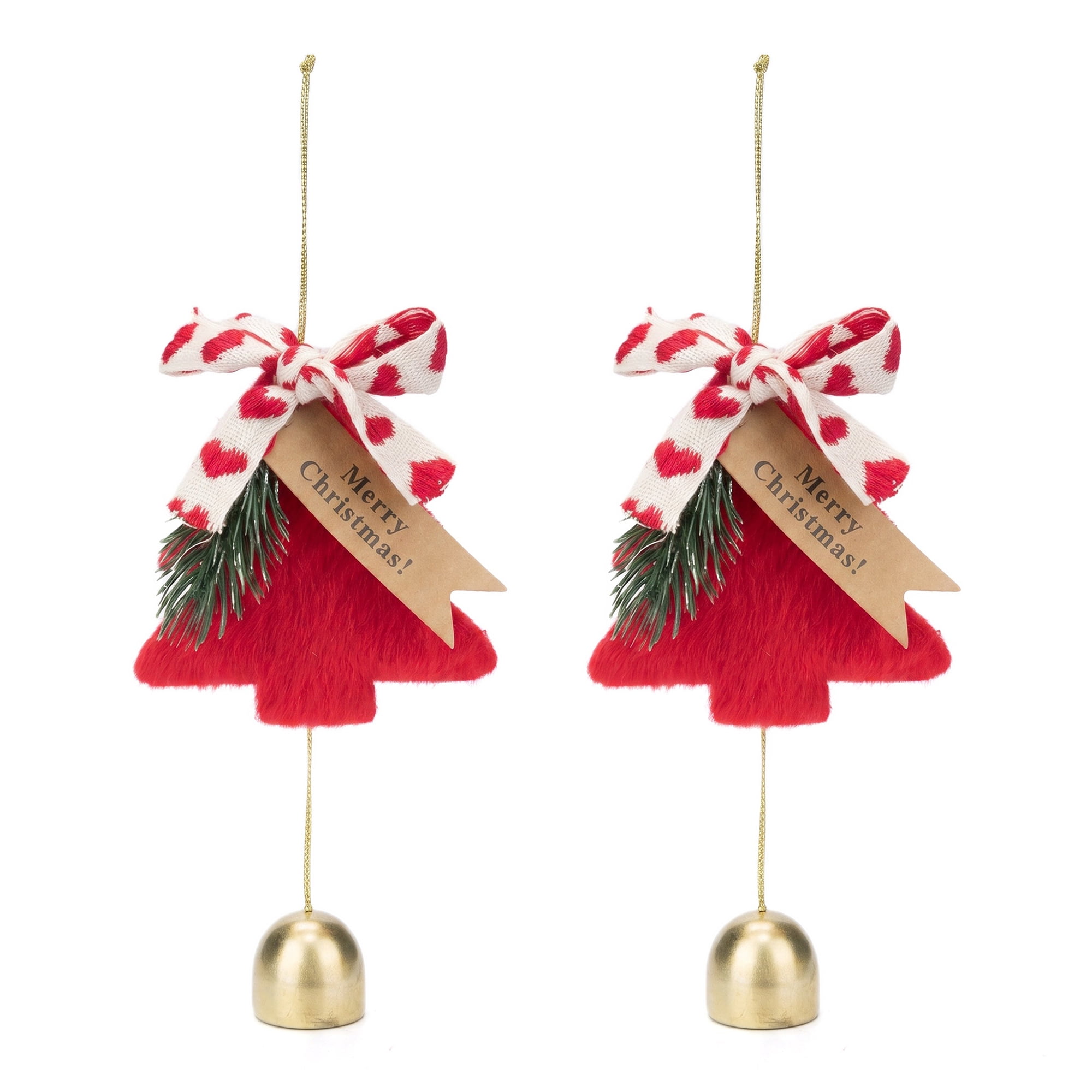 Unique Bargains 2Pcs Door Knob Iron Hanging Bells with Rope Red 3.5" x 3.5" x 18.5"