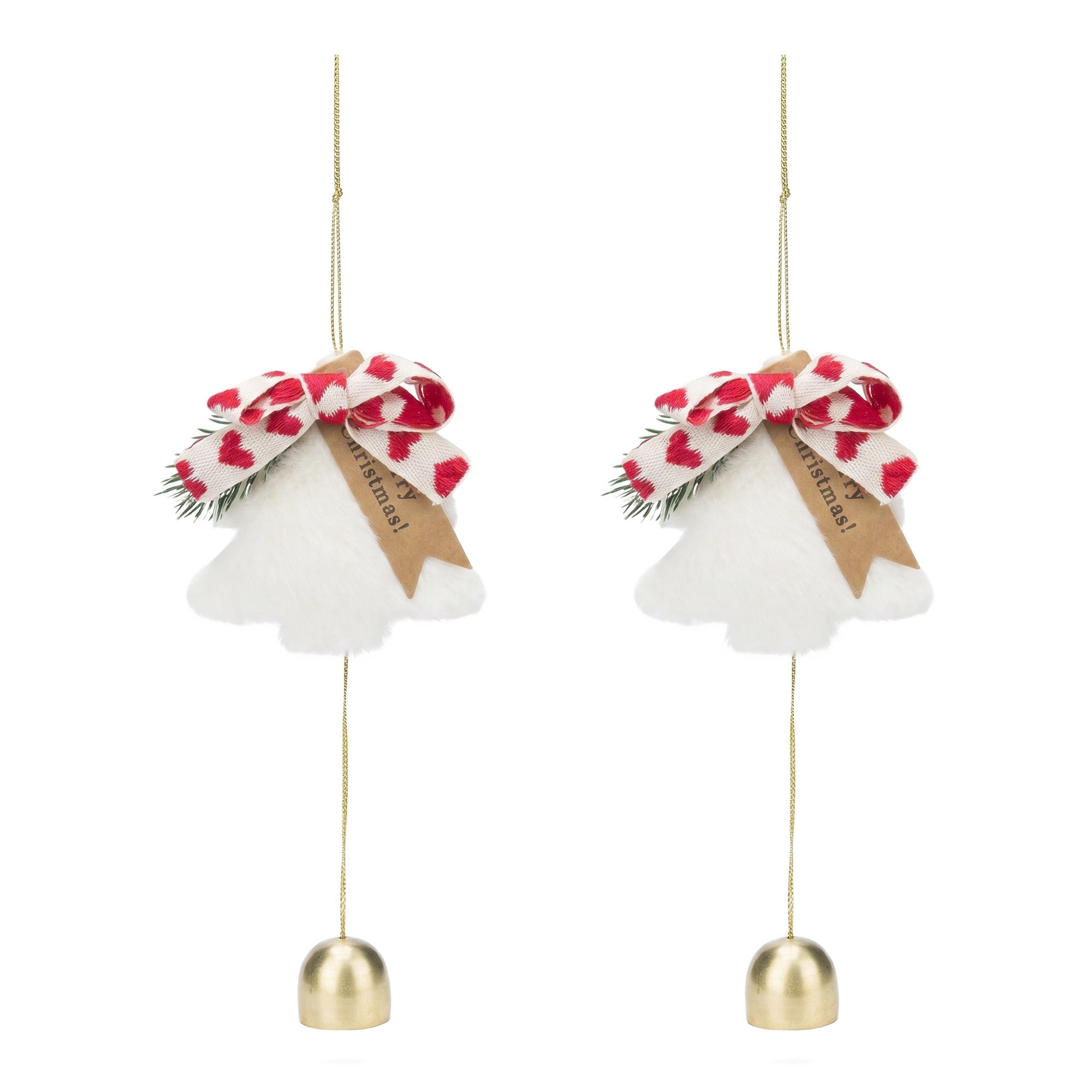Unique Bargains 2Pcs Door Knob Iron Hanging Bells with Rope White 3.5" x 3.5" x 18.5"